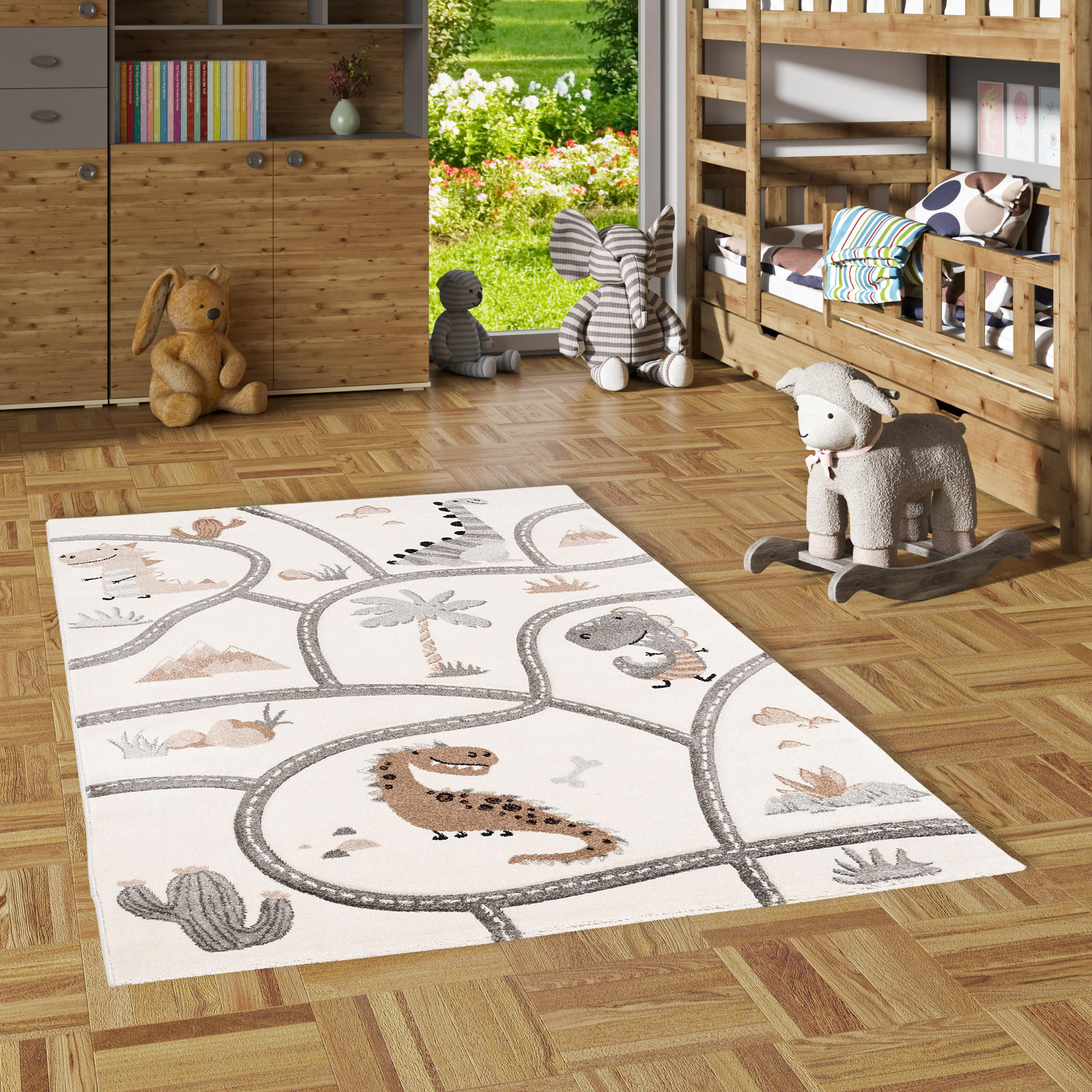KINDER TEPPICH MAUI KIDS DINO STRASSENTEPPICH - Beige, Textil (140/200cm) - Pergamon