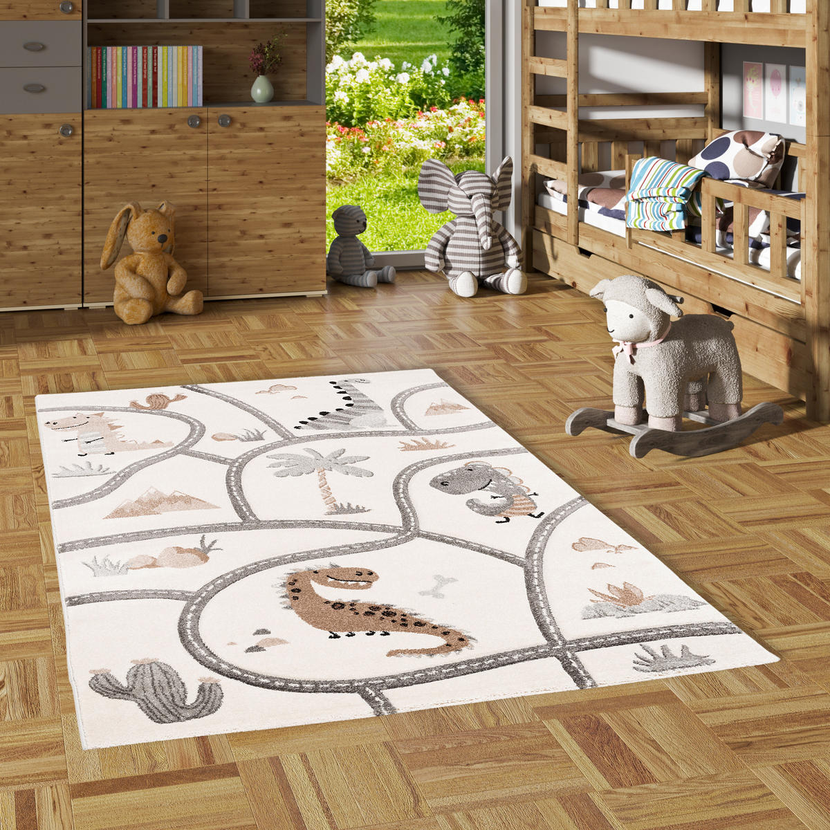 KINDER TEPPICH MAUI KIDS DINO STRASSENTEPPICH - Beige, Textil (200/290cm) - Pergamon
