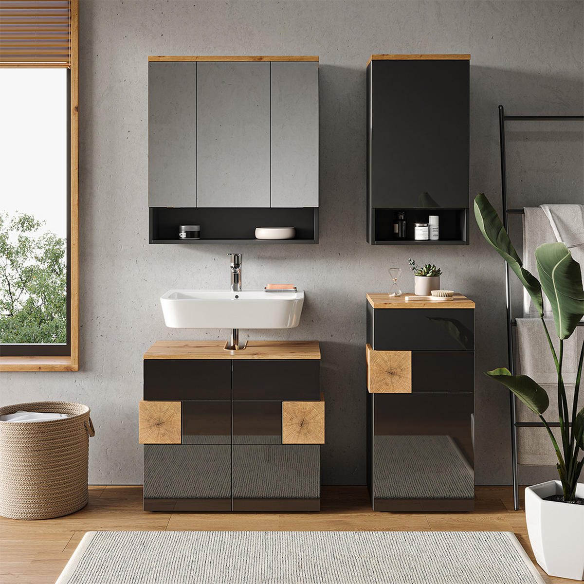 BADSCHRANK Eden Anthrazit 40 x 77.5 cm - Anthrazit, Holzwerkstoff (40/77.5/27cm) - Vicco