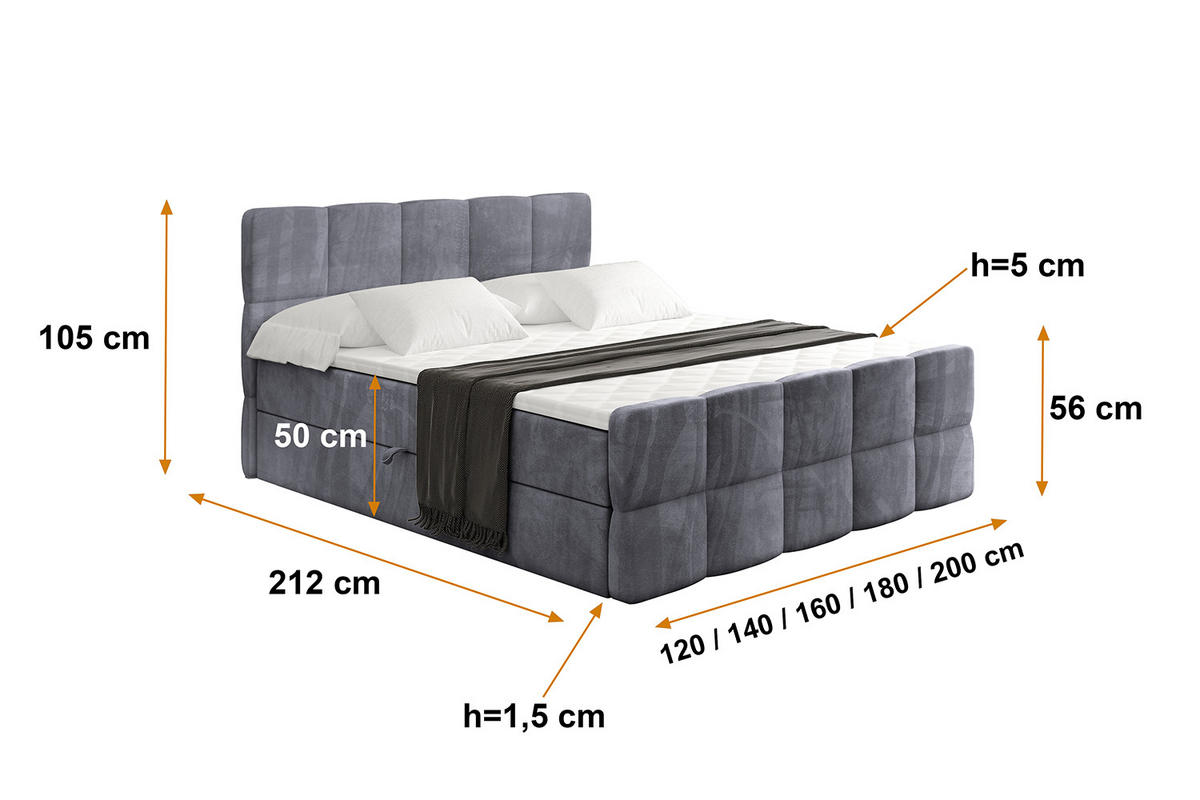 BOXBETT mit Matratze H4 und Lattenrost - LIRO-Z - 160x200 - Dunkelgrau Casablanca - Dunkelgrau, Holzwerkstoff (160/200cm) - ALTDECOR