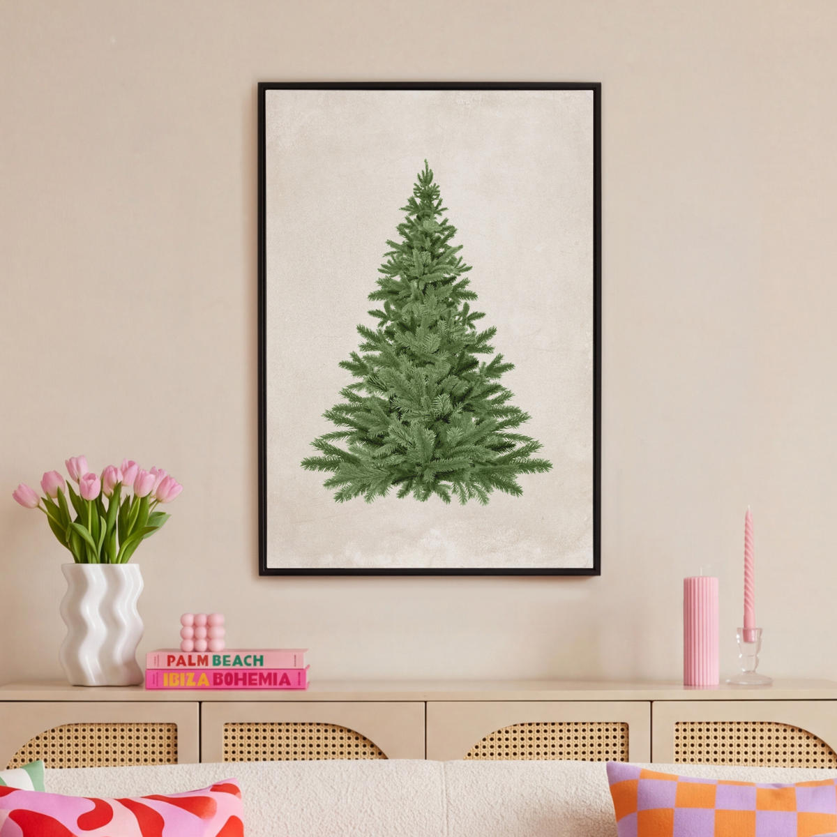 LEINWAND Bilder mit Rahmen - Weihnachtsbaum - Grün - Weihnachten - Feiertage - 60x90 - Olivgrün, Textil (60/90cm) - MuchoWow