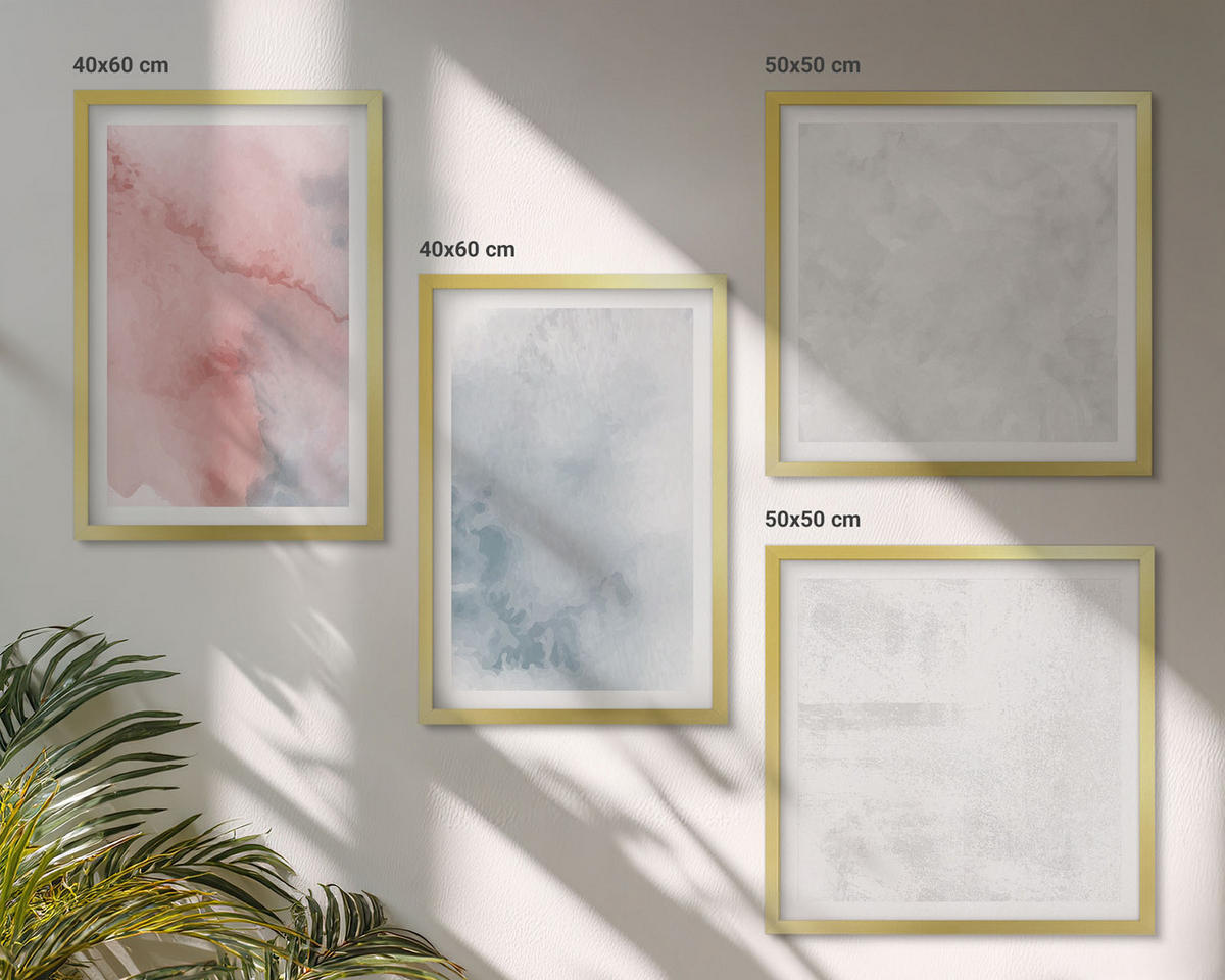 BILDER SET 4er Set - 50x50 cm & 40x60 cm Goldrahmen - Pastellfarbene Aquarelltexturen - Goldfarben, Kunststoff (50/50cm) - TULUP