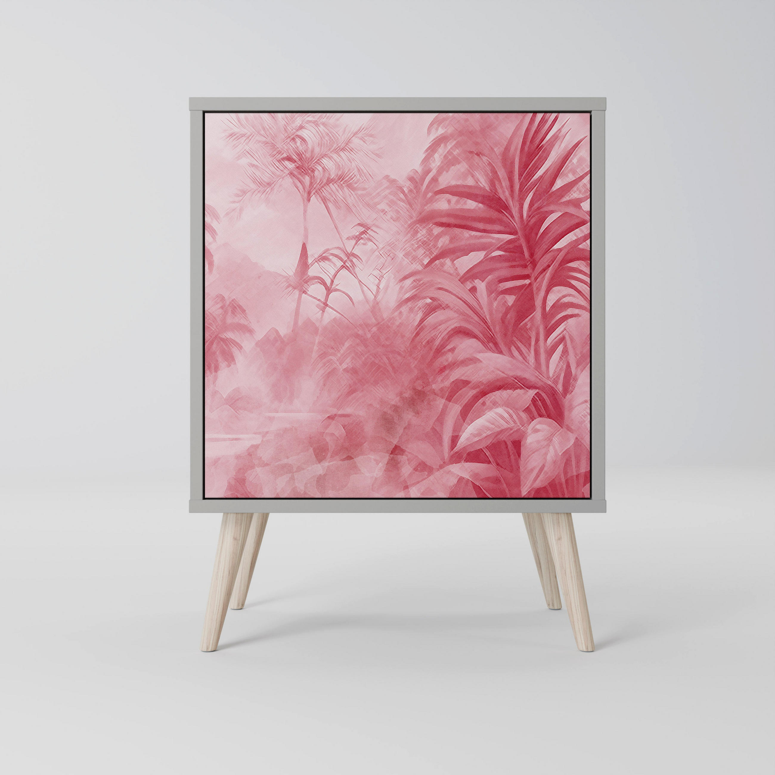 SIDEBOARD SWEET TROPICS, Grau, 57,5x42x77,5 cm, Schräge Buchenholzfüße - Buchefarben/Multicolor, Holzwerkstoff/Buchenholz (57.5/77.5/42cm) - SpaceRebels