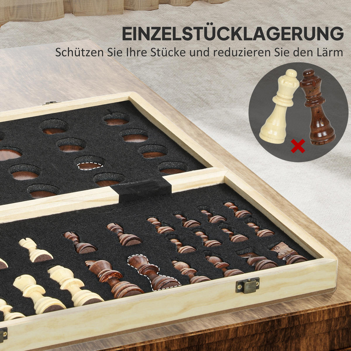 SCHACHSPIEL MDF Kiefernholz Walnuss - Walnussfarben, Holz (38.5/38.5cm) - SPORTNOW