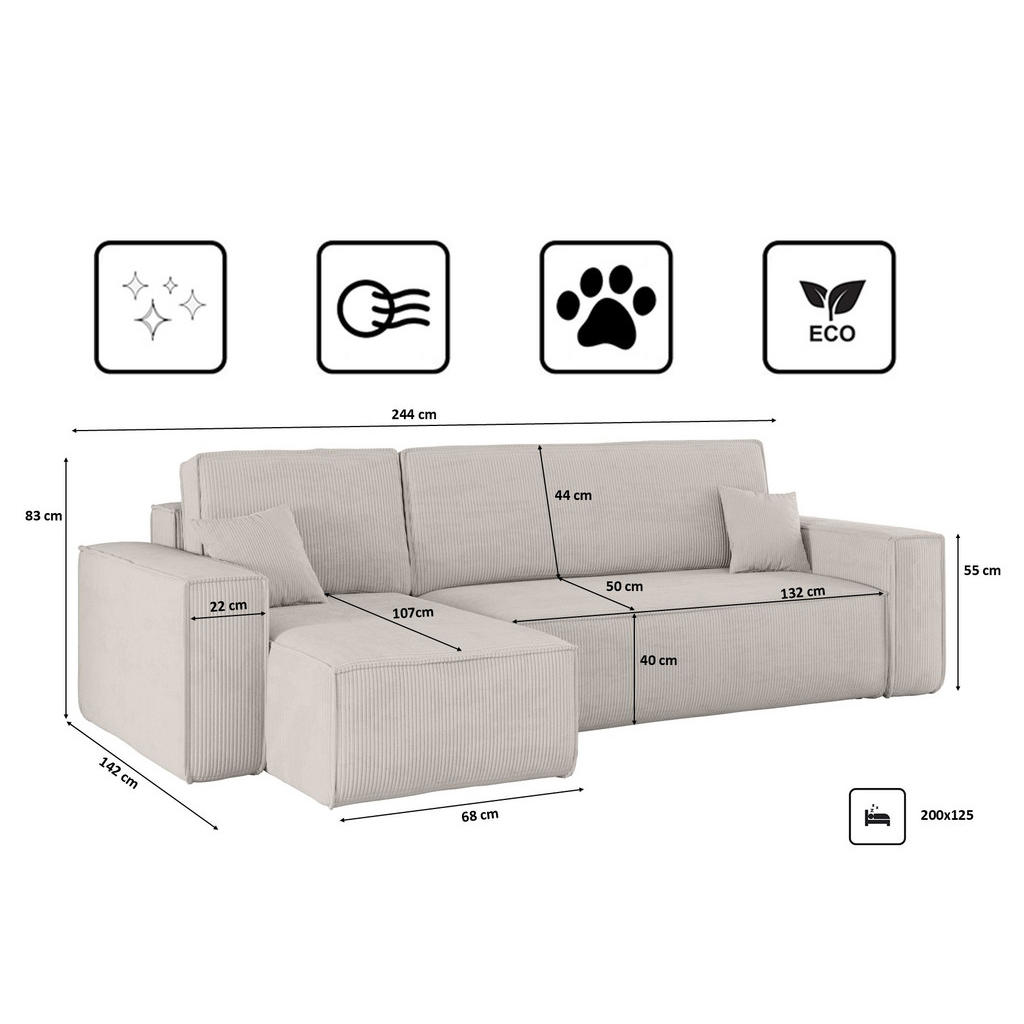 Thumbnail - Kaiser Möbel Ecksofa, Beige, Textil, 4-Sitzer, L-Form,L-Form, 244x142 cm, Wohnzimmer, Sofas & Couches, Wohnlandschaften,...