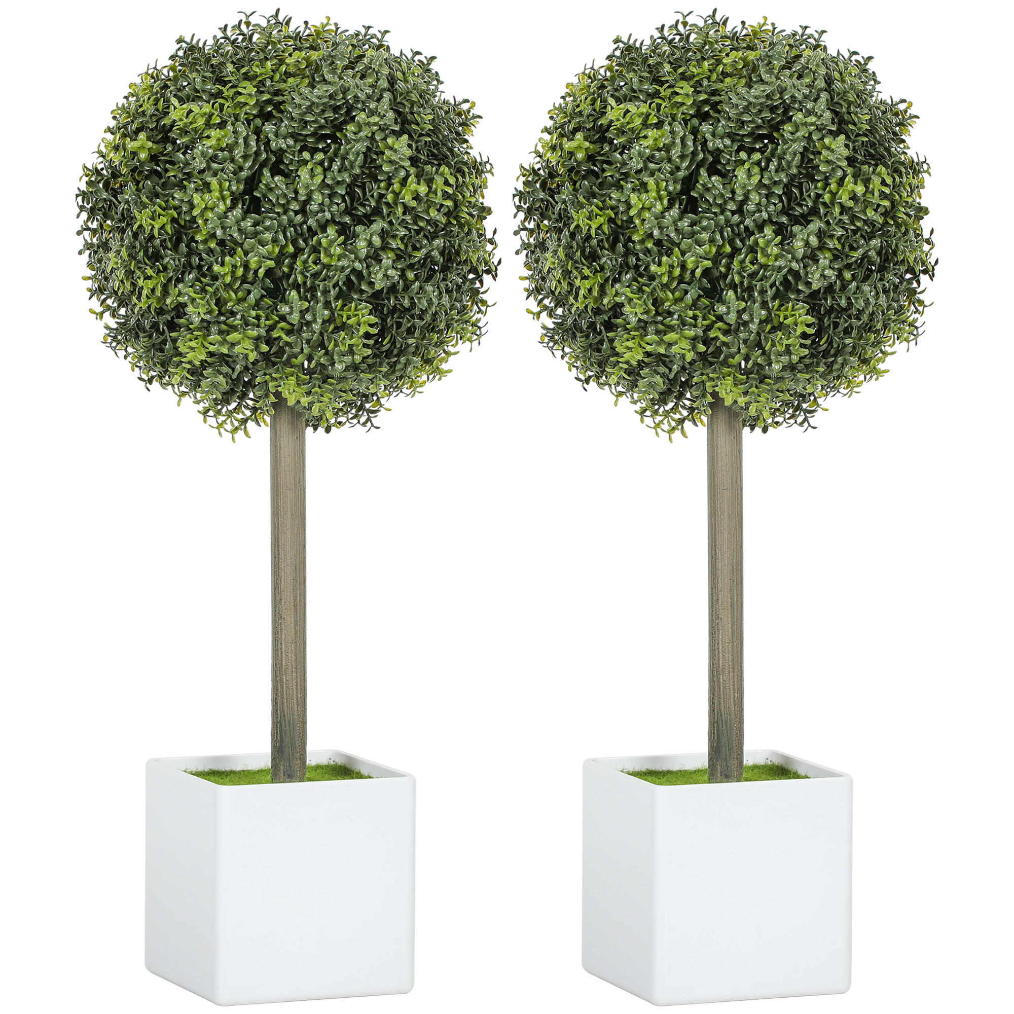2ER Set Künstliche Buchsbaum-Formschnittkugeln 45cm Kunstpflanze, Plastik - Weiß/Grün, Kunststoff (45cm) - HOMCOM