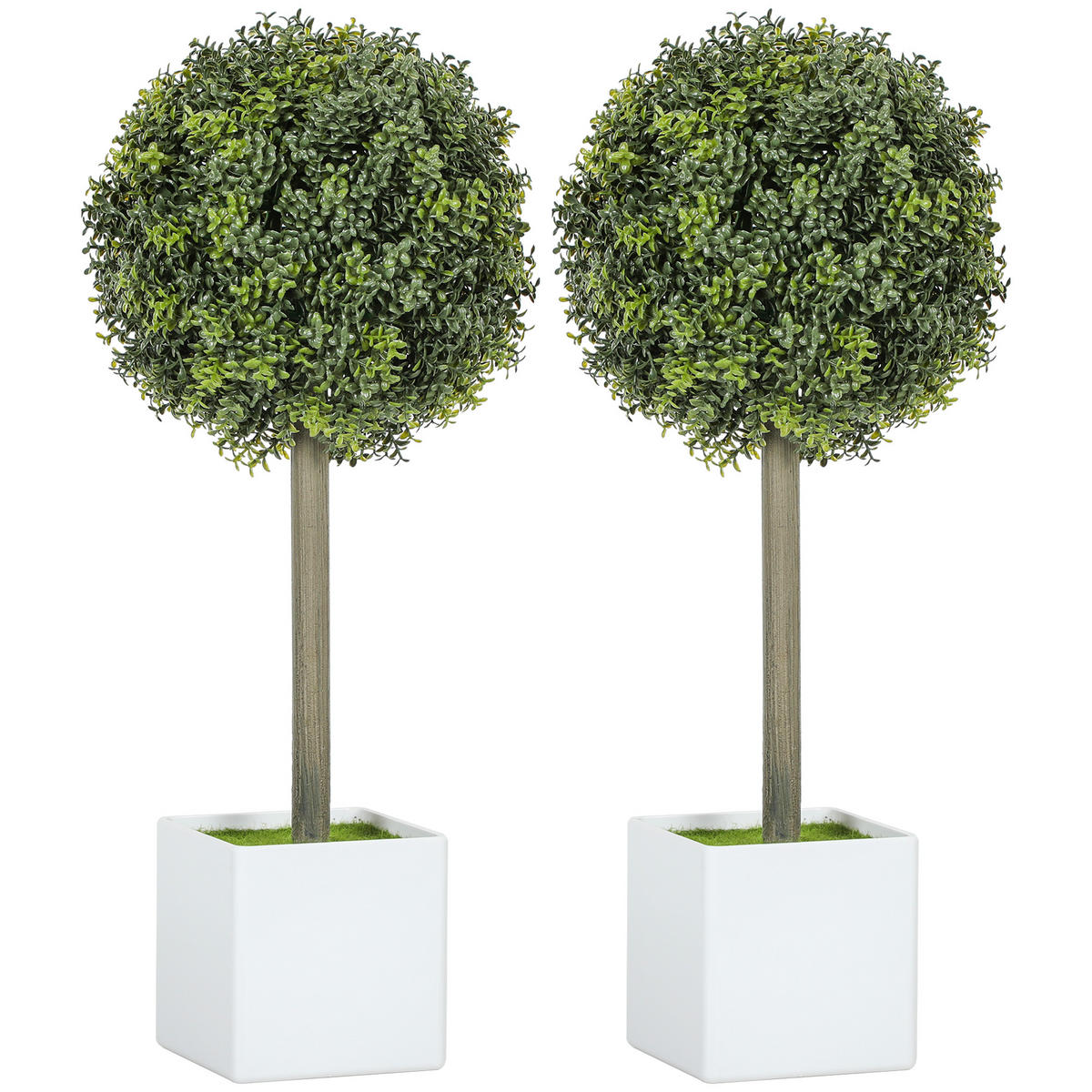 2ER Set Künstliche Buchsbaum-Formschnittkugeln 45cm Kunstpflanze, Plastik - Weiß/Grün, Kunststoff (45cm) - HOMCOM