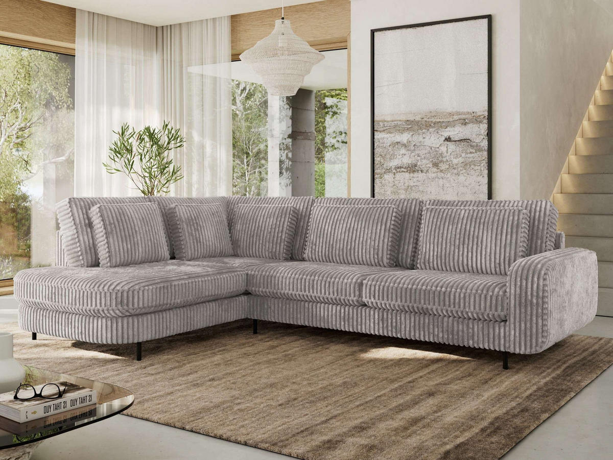 ROHOVÁ SEDAČKA CALENO L - Světle šedá Manšestr - Pravá Strana - černá/světle šedá, kov/textil (317/225cm) - MKS