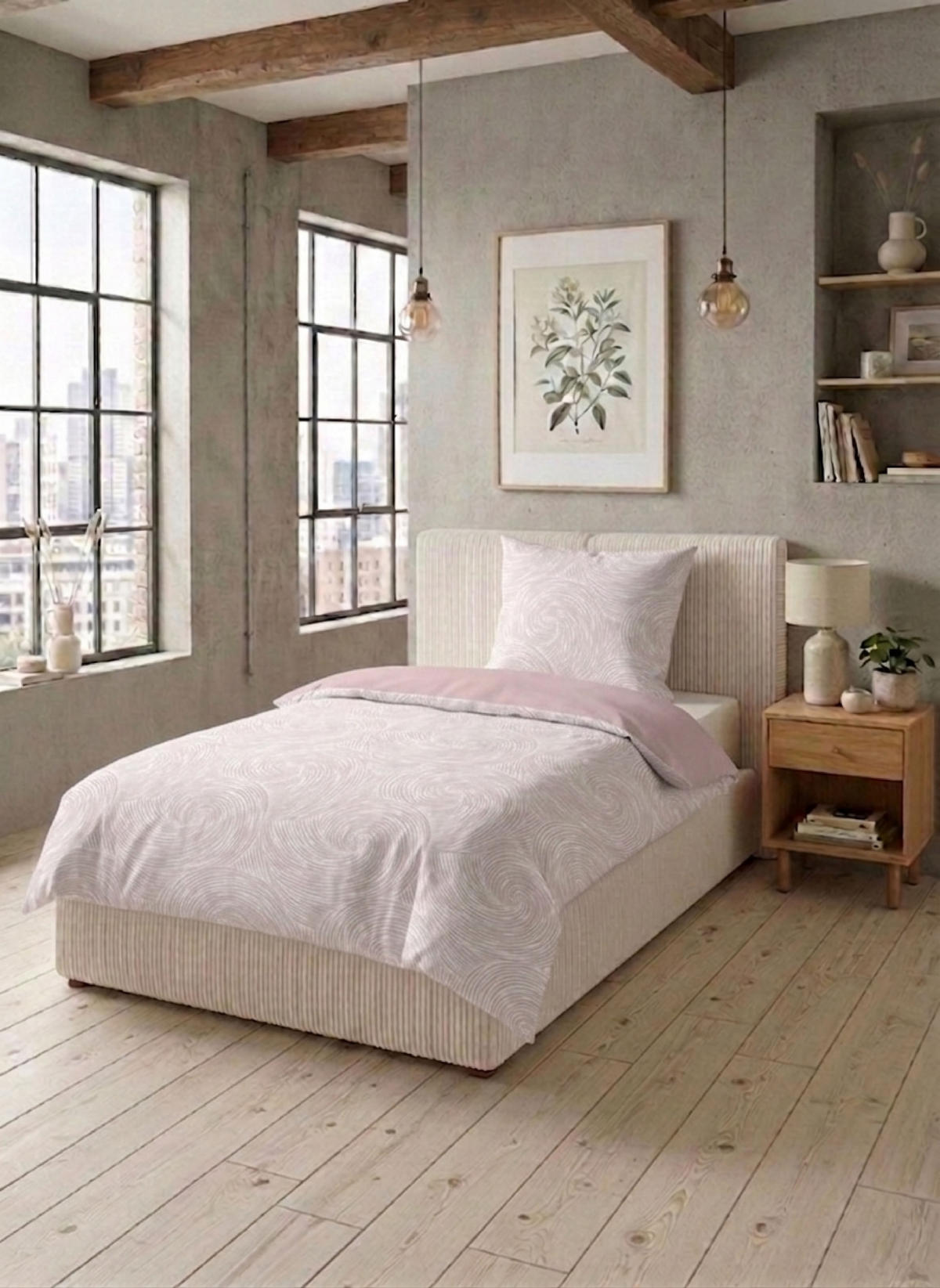 BETTWÄSCHE-GARNITUR Tencel Strudel rose, 135x200 cm + 80x80 cm - Rosa, Textil (135/200cm) - biberna