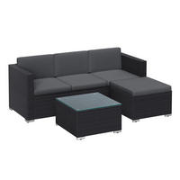 LOUNGEGARNITUR PE-Polyrattan Schwarz, Sofa mit Tisch - Schwarz, Textil - Kaket