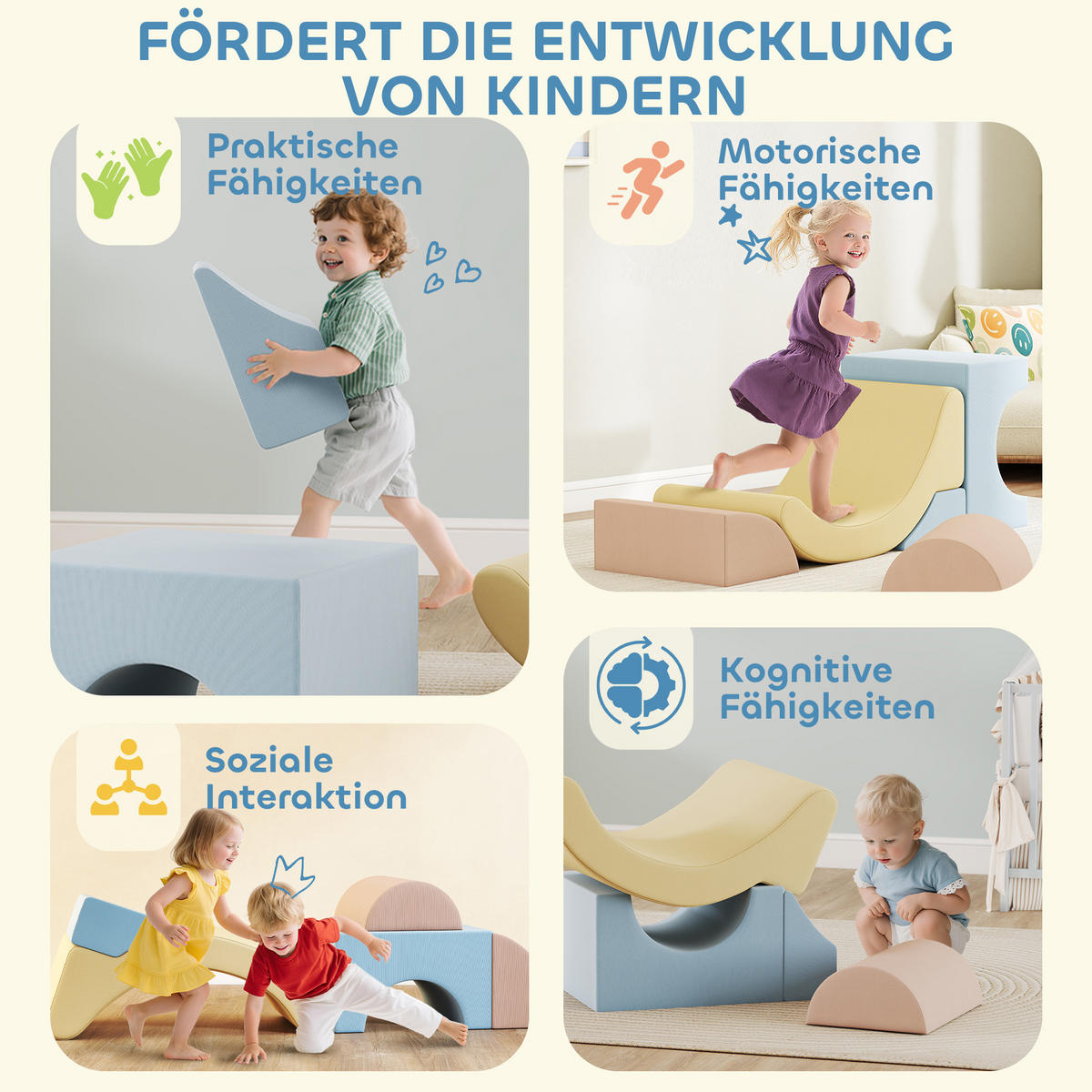 SCHAUMSTOFF-BAUSTEINE 5 Softbausteine Klettern Riesenbausteine Mehrfarbig - Multicolor, Textil (48/85cm) - AIYAPLAY