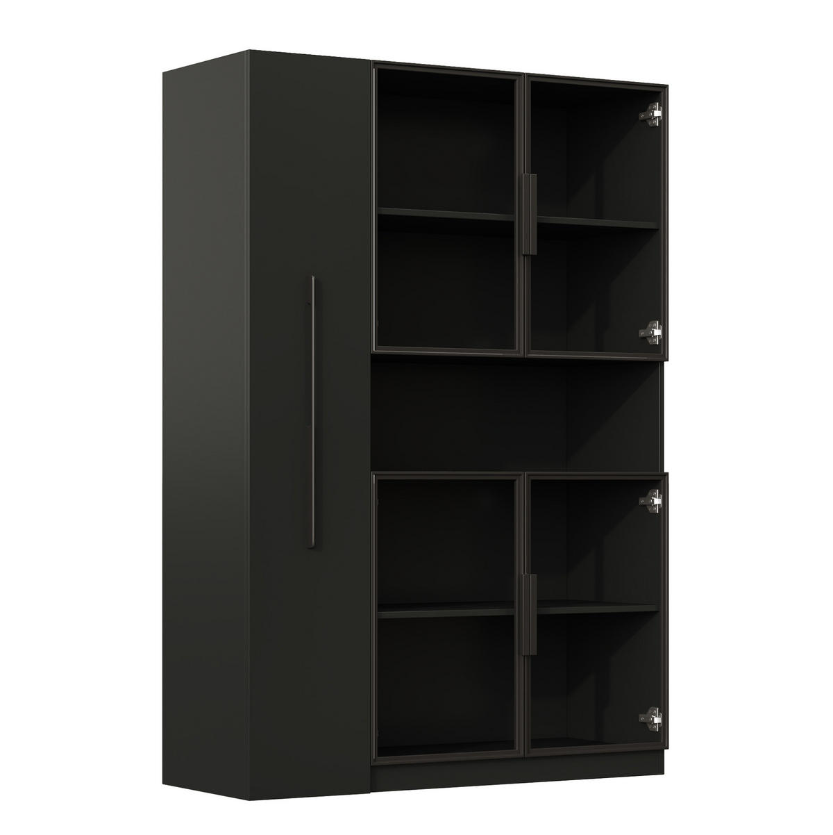 VITRÍNA z MDF 110x35x160 cm černá s LED osvětlením, výsuvnými policemi a zásuvkami - černá, kompozitní dřevo (110/160/35cm) - Modfu