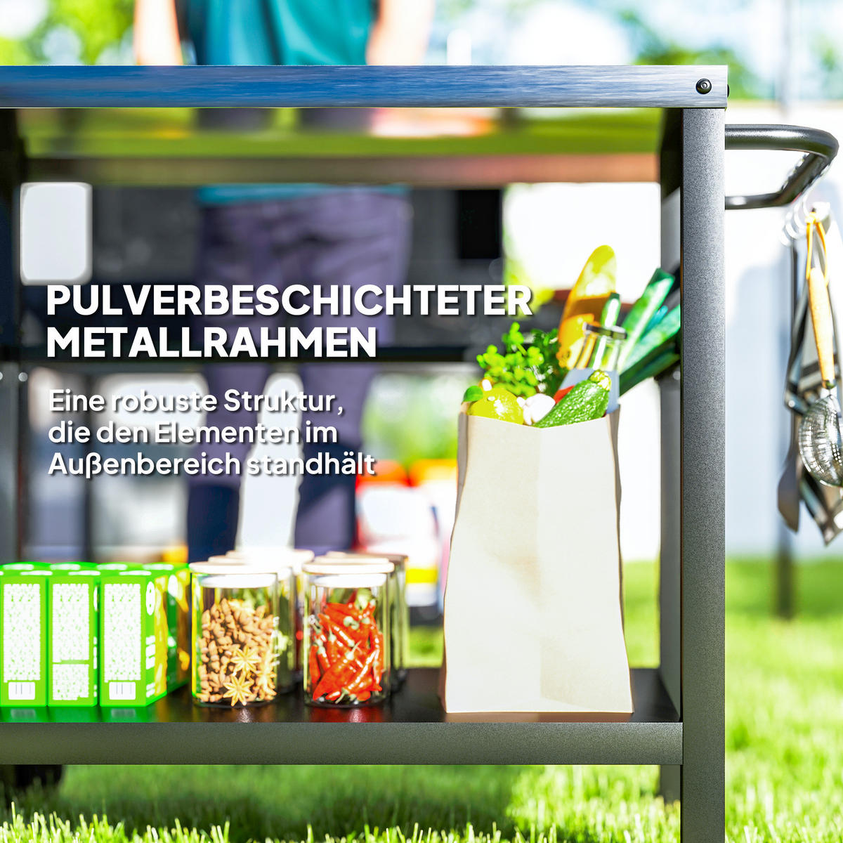 GRILLWAGEN mit Seitengriff Dunkelgrau - Dunkelgrau, Metall (56/81/102cm) - Outsunny