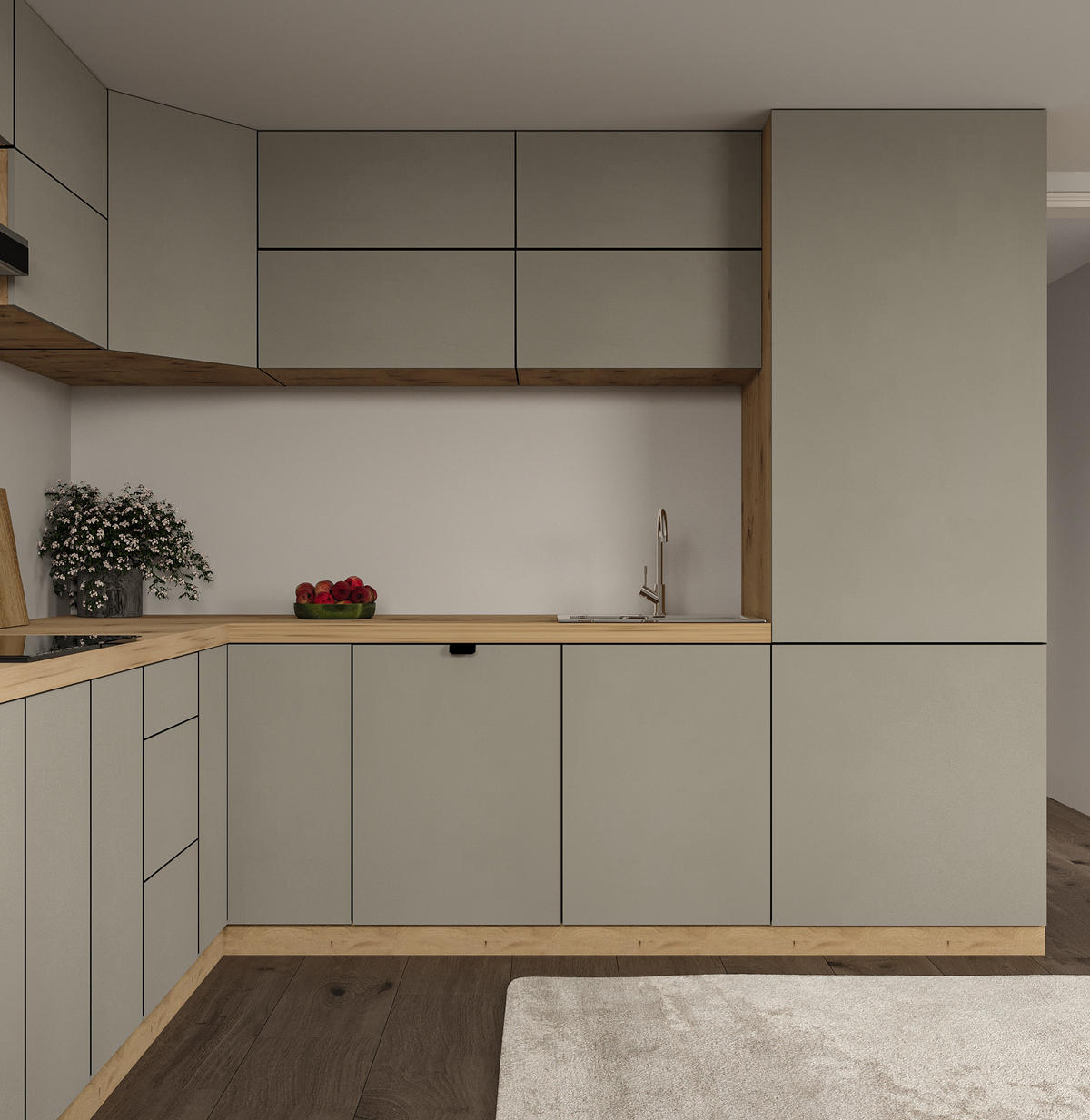 WINKELKÜCHE 360cm x 260cm- Langen KL11-M360 - in Beige/Matt - Beige, Holz (620/212/58cm)