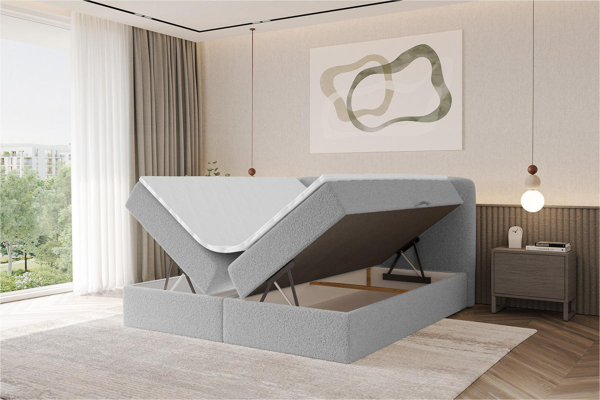BOXBETT mit Matratze H4 - NINA - 160x200 cm Hellgrau - Hellgrau, Holzwerkstoff (160/200cm) - ALTDECOR