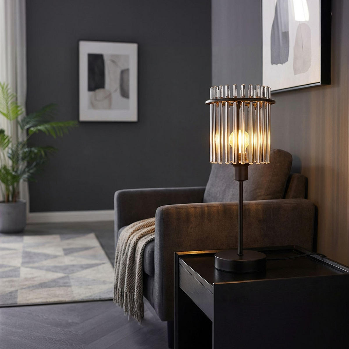 LED TISCHLEUCHTE Gorley Metall Grau - Schwarz, Glas (15/15/37.5cm) - Globo Lighting