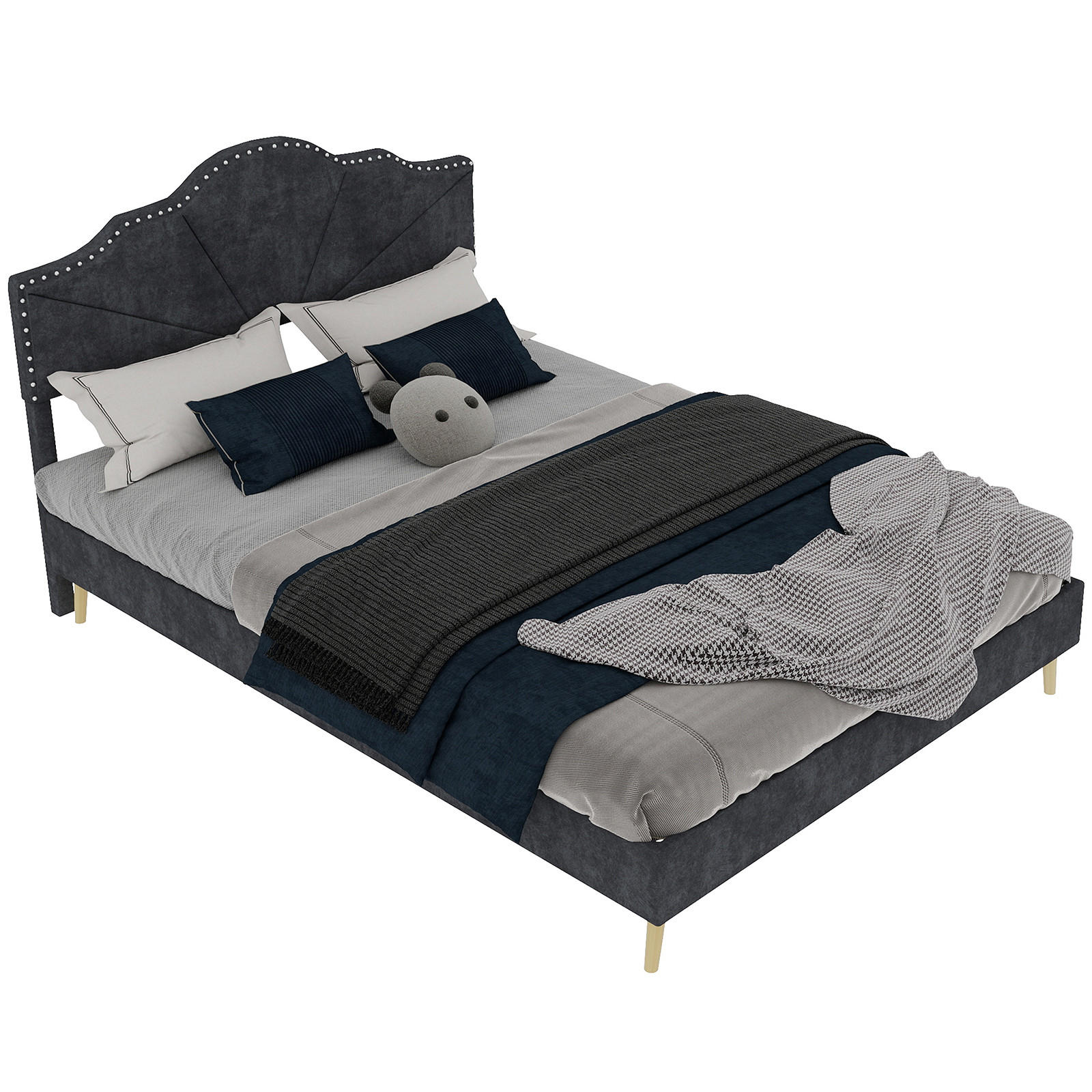 POLSTERBETT 140/200 cm in Grau Stoff - Grau, Holzwerkstoff/Textil (140/200cm) - WISHDOR