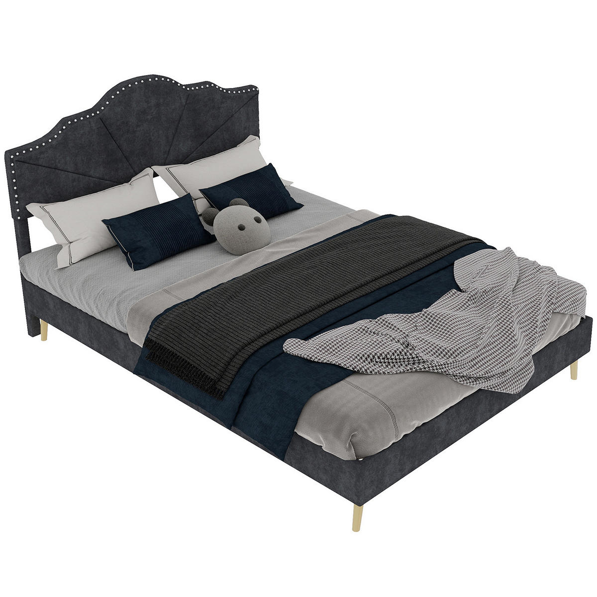 POLSTERBETT 140x200 cm Samt ohne Stauraum grau - Grau, Textil (140/200cm) - LEBENLANG