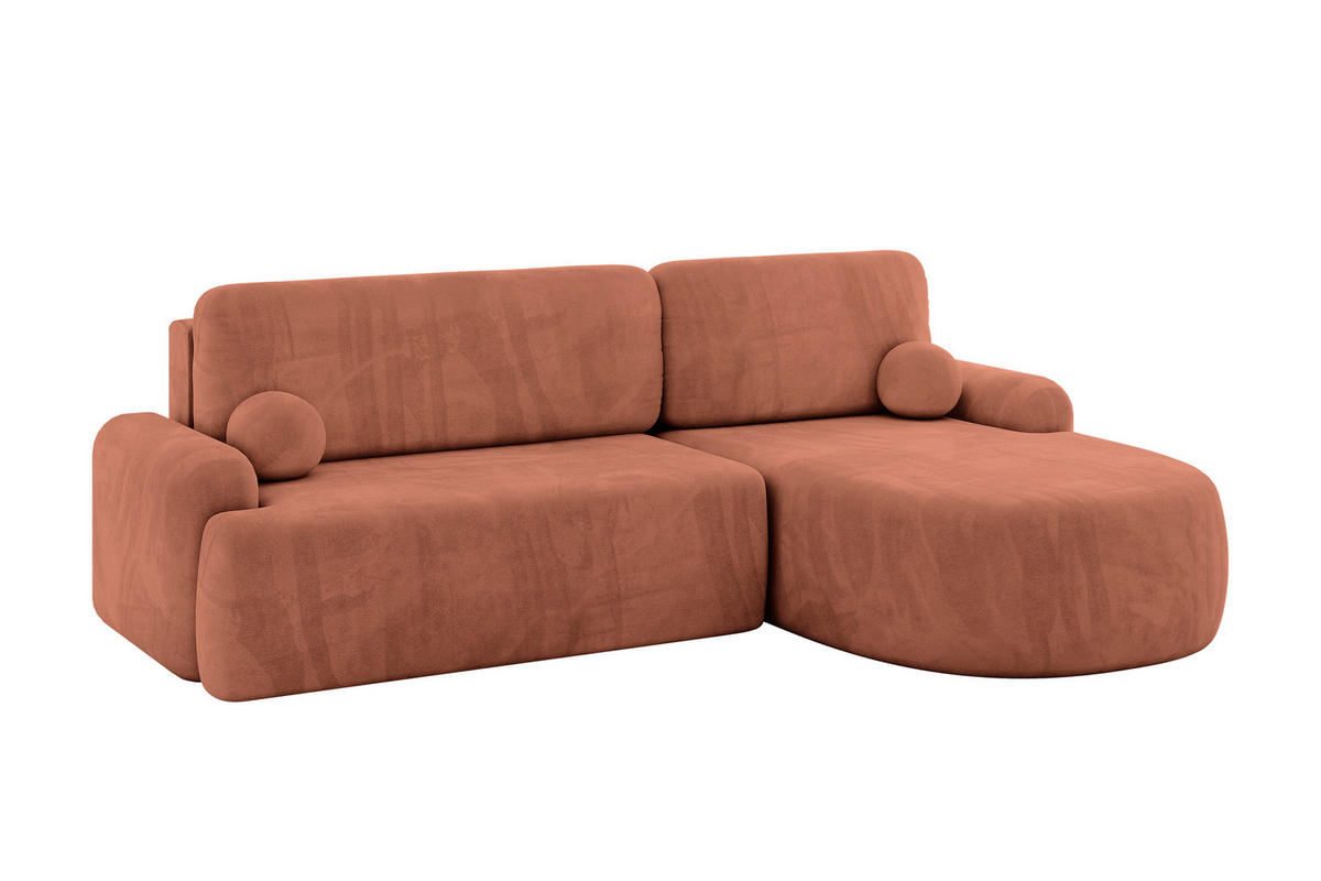 WOHNLANDSCHAFT mit Schlaffunktion und Bettkasten LIRA-L - 264x172x89 Apricot - Orange, Holzwerkstoff/Textil (172/264cm) - ALTDECOR