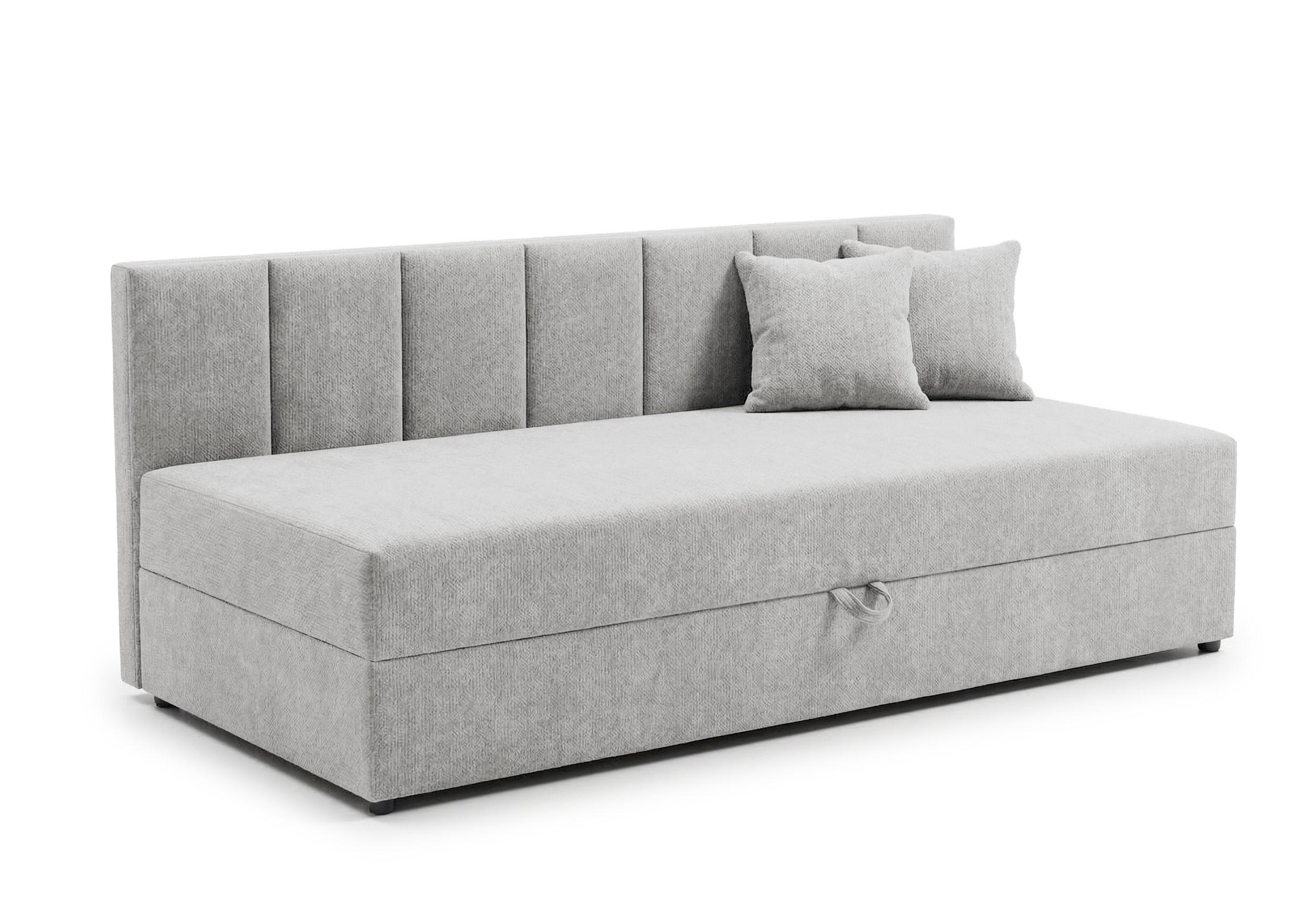 TAGESBETT Lenny mit Rückenlehne und großem Bettkasten aus Hellgrau Chenille-Stoff - Hellgrau/Schwarz, Holz/Kunststoff (90/200cm) - S-Style Möbel