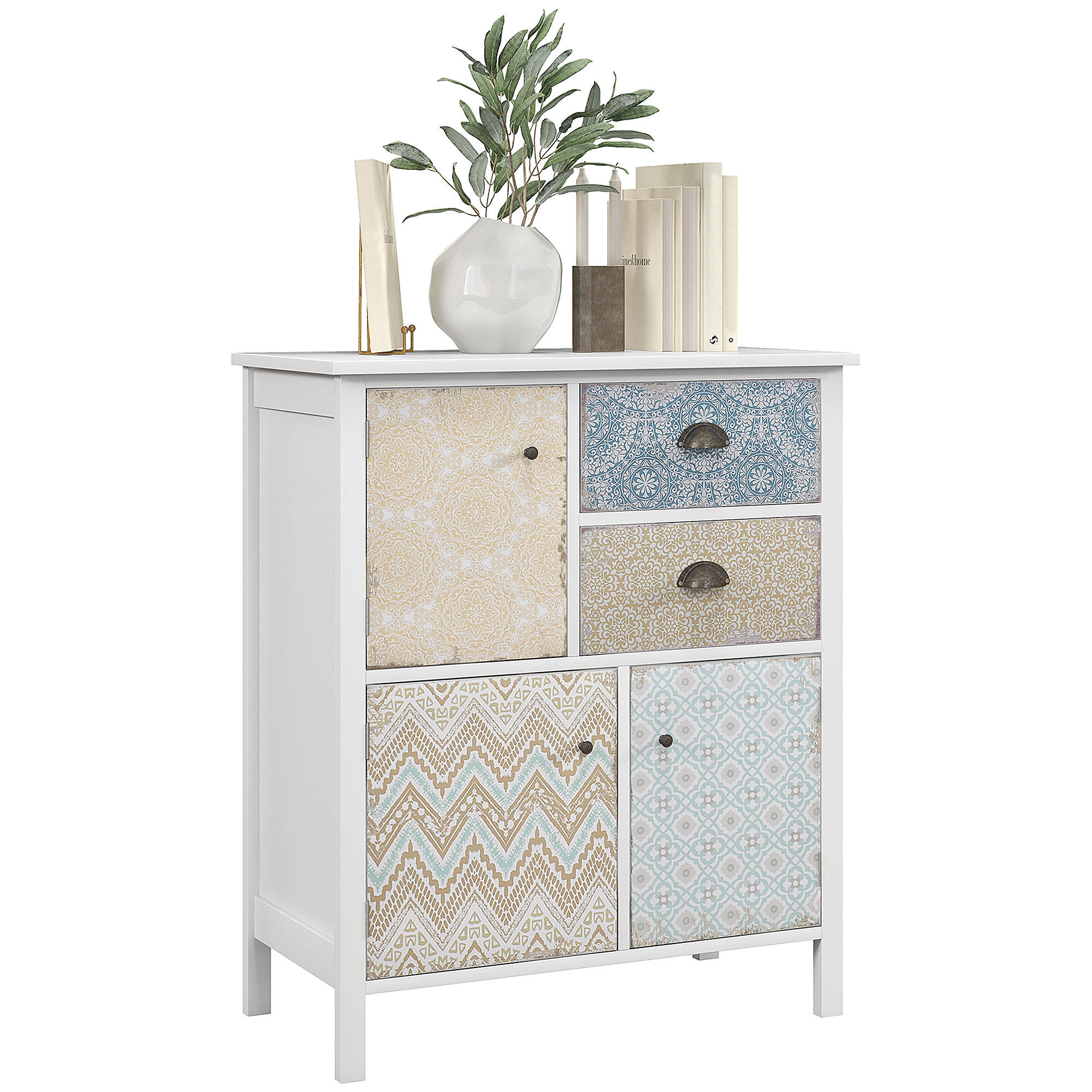 SIDEBOARD DE-09038 Shabby Chic, 2 Schubladen & 3 Fächer Weiß - Weiß, Holzwerkstoff (68/80/34cm) - ComfortXL