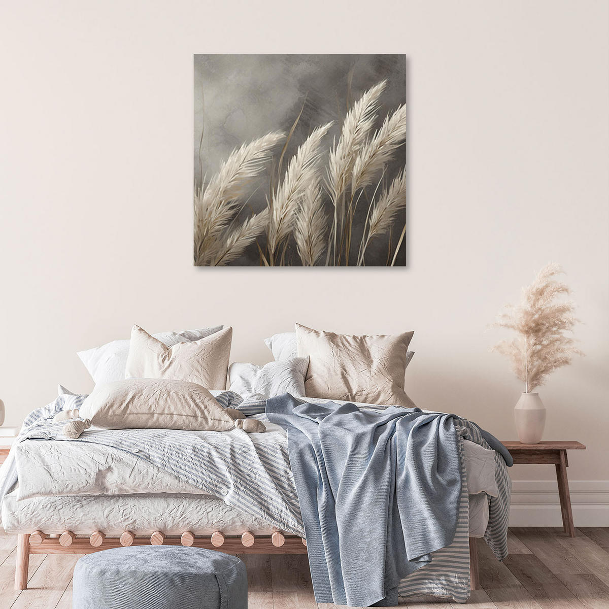 WANDBILD gras natur botanik beige - Grau, Textil (50/50cm) - Feeby