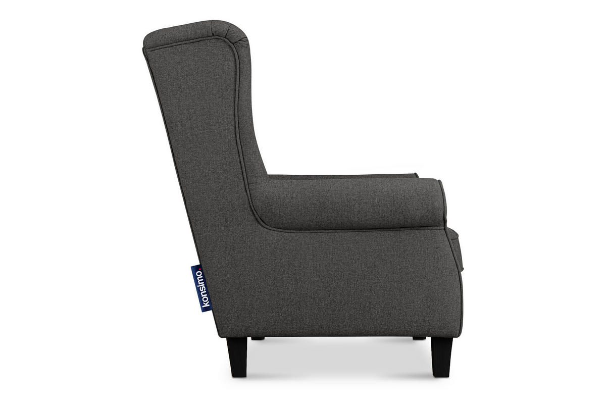 OHRENSESSEL MILES Massivholzbeine schwarz, grau - Grau, Holzwerkstoff/Buchenholz (82/105/97cm) - KONSIMO®