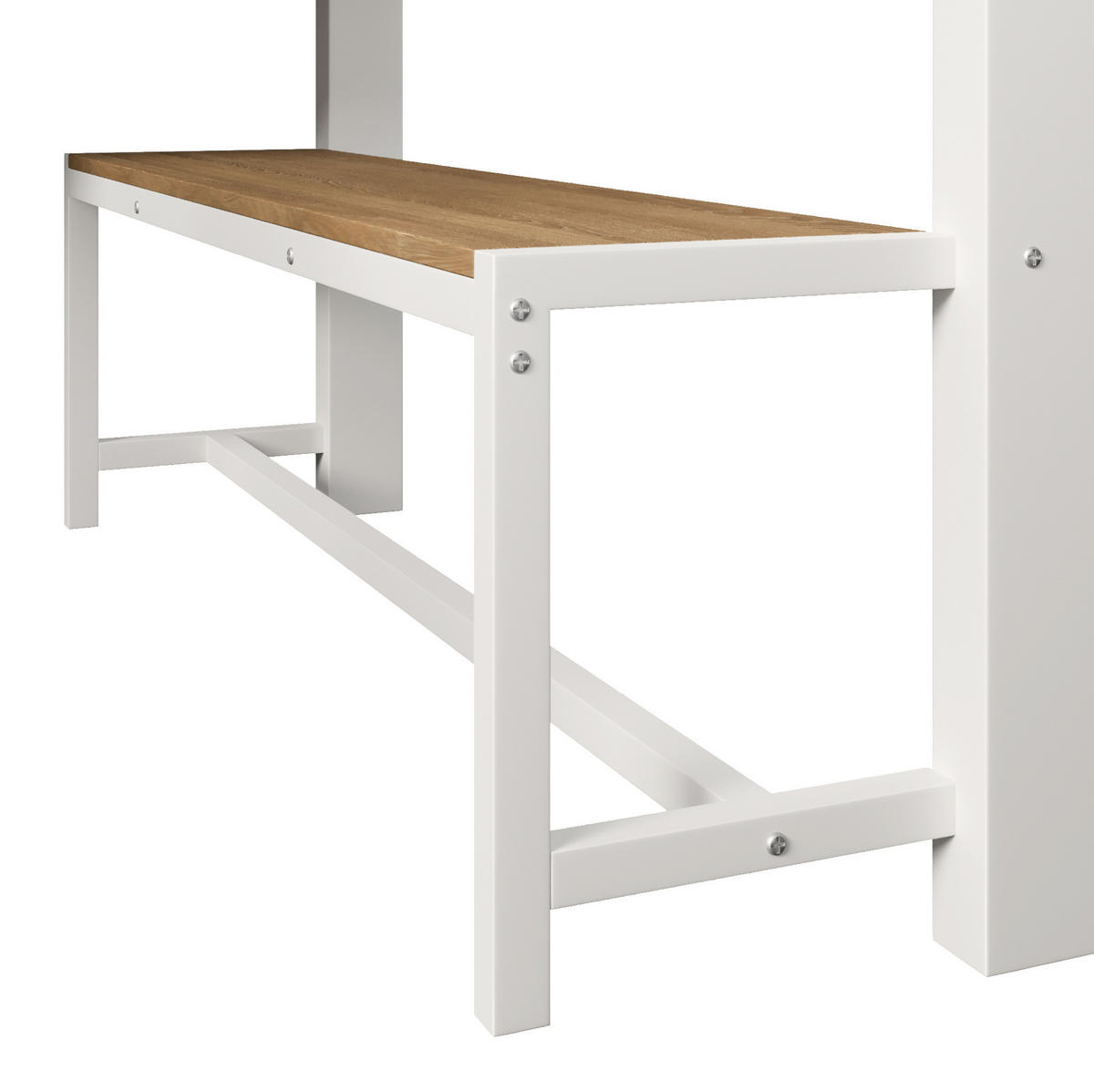 HOCHBETT 140/200 cm mit LED-Beleuchtung, Schreibtisch, Stauraumtreppe und Lochplatte, Weiß - Weiß, Metall (140/200cm) - Redom