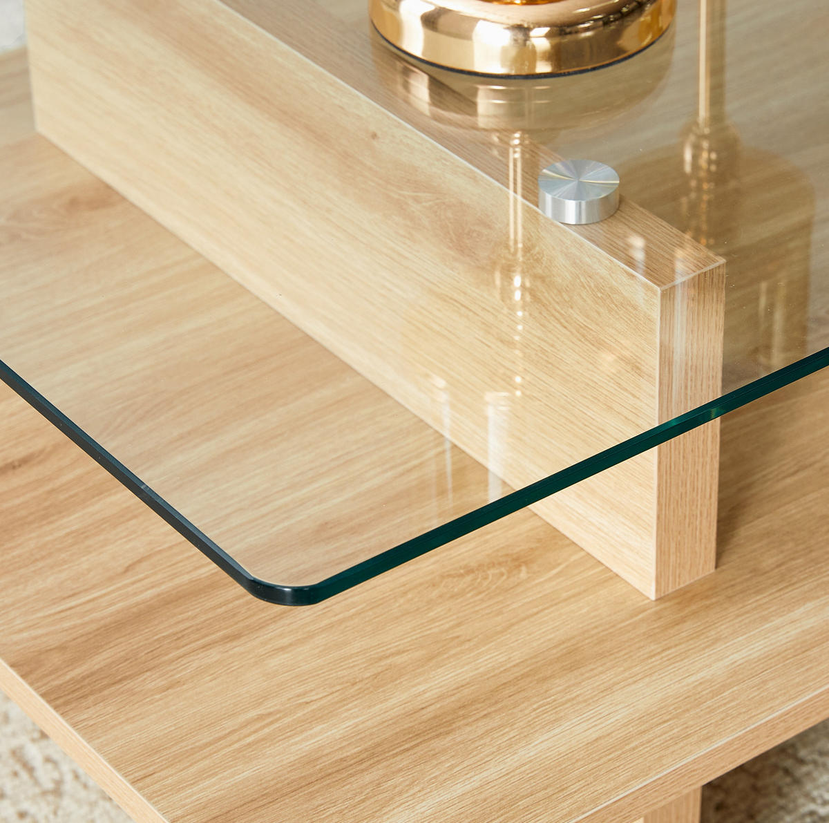COUCHTISCH aus MDF und gehärtetem Glas in Naturfarben mit 2 Ablagen - Naturfarben, Holzwerkstoff (115/55/40cm) - Modfu