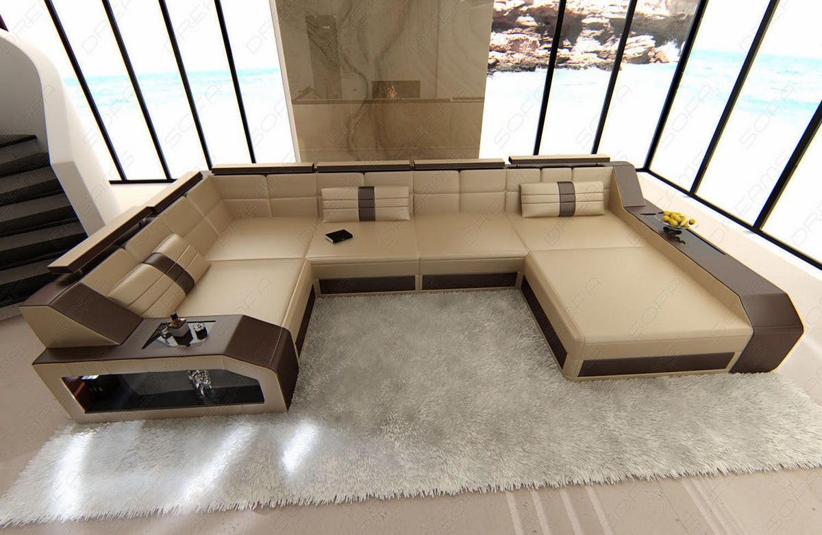 WOHNLANDSCHAFT Arezzo U - Beige, Leder (380/86/197cm) - Sofa Dreams