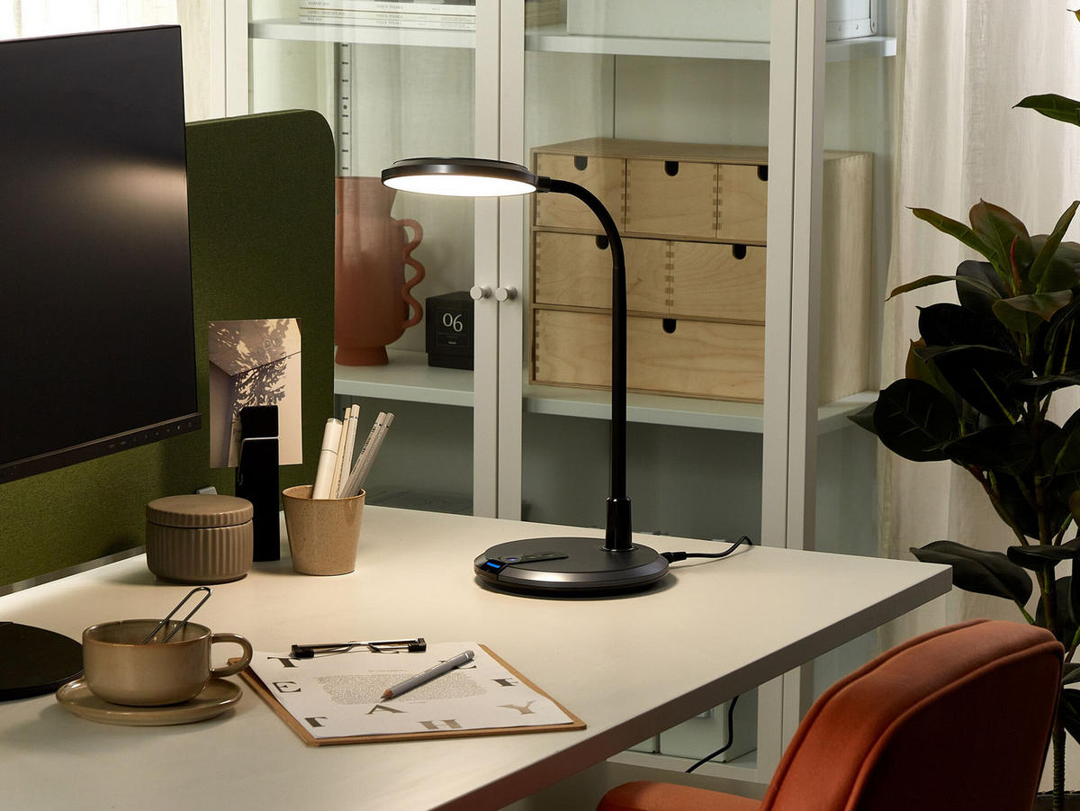 SCHREIBTISCHLAMPE Columba 19/19/43 cm - Schwarz, Kunststoff (19/19/43cm) - Beliani
