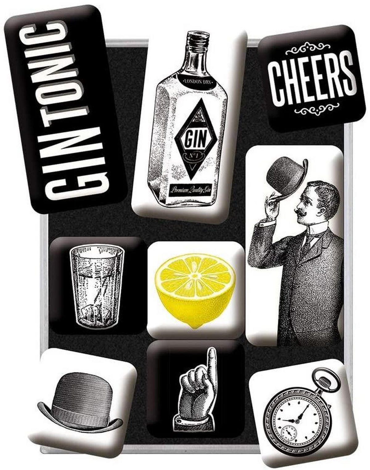MAGNETSET 9-teilig Open Bar Gin Tonic - Multicolor, Metall (7/9/2cm) - Nostalgic-Art