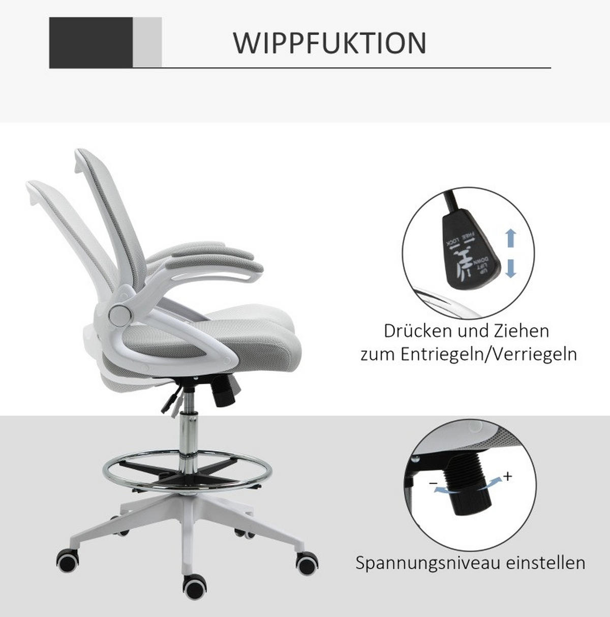 DREHSTUHL 64/60/106-126 cm hellgrau aus Kunststoff mit Netzrücken - Hellgrau, Kunststoff (60/126/64cm) - OKWISH