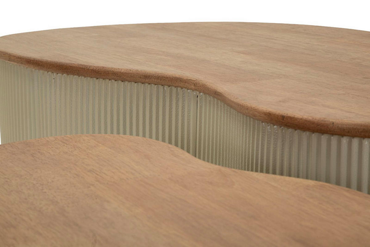 COUCHTISCHE IM 2ER-SET Frankfurt, weiß und braun, Kautschukholz und Metall, Höhen 32 und 28 cm - Weiß/Braun, Holz/Metall (53/87/32cm) - Mauro Ferretti