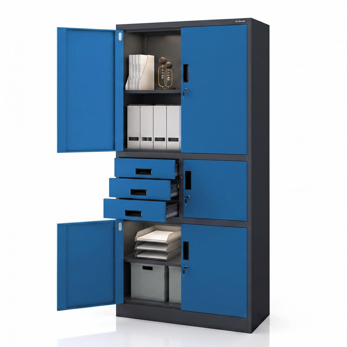 AKTENSCHRANK FILIP II 185x90x40 cm - Blau/Anthrazit, Metall (90/185/40cm) - Jan Nowak