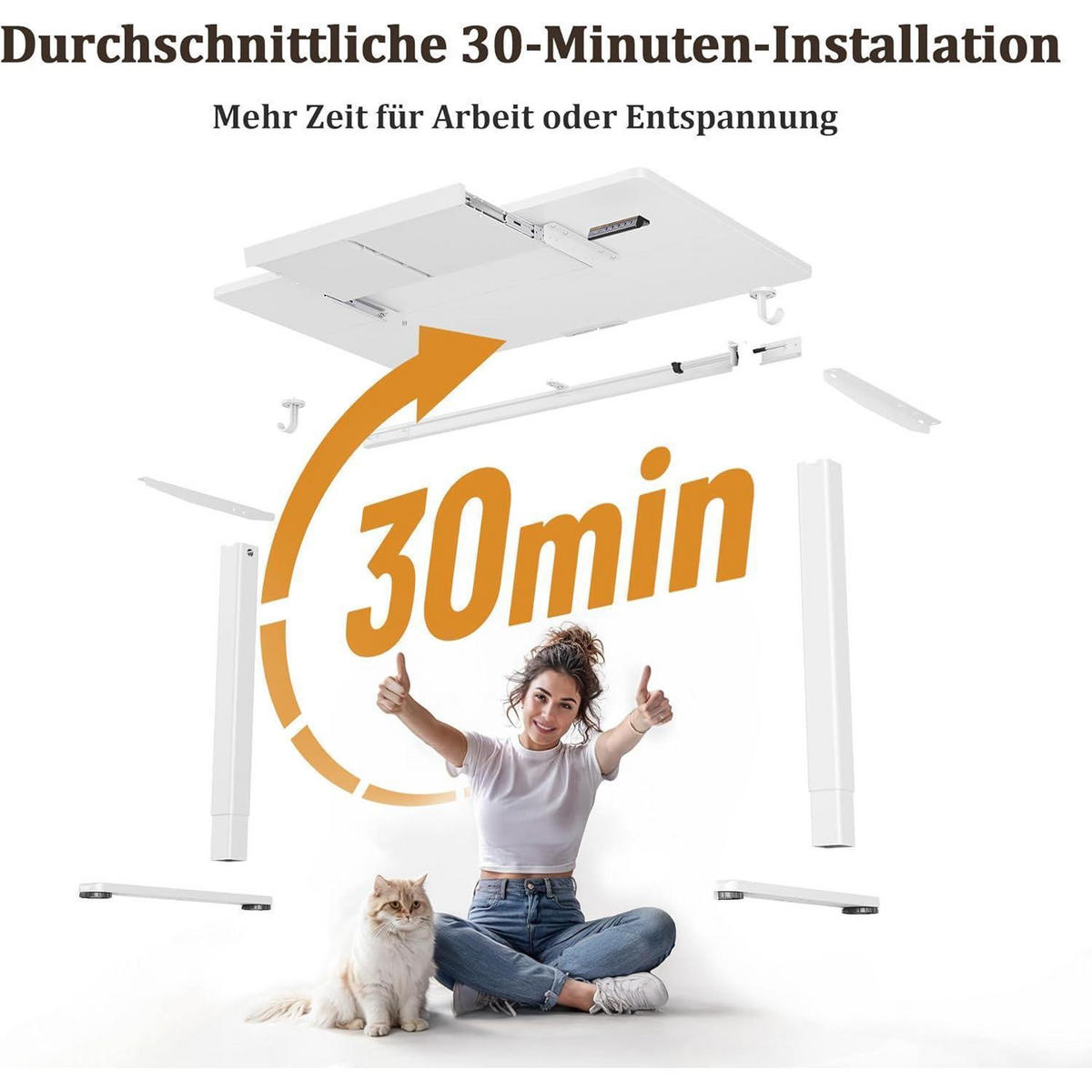 SCHREIBTISCH höhenverstellbar 120 x 60 cm mit Schublade und Memory-Funktion Weiß - Weiß, Holzwerkstoff (60/120/118cm)