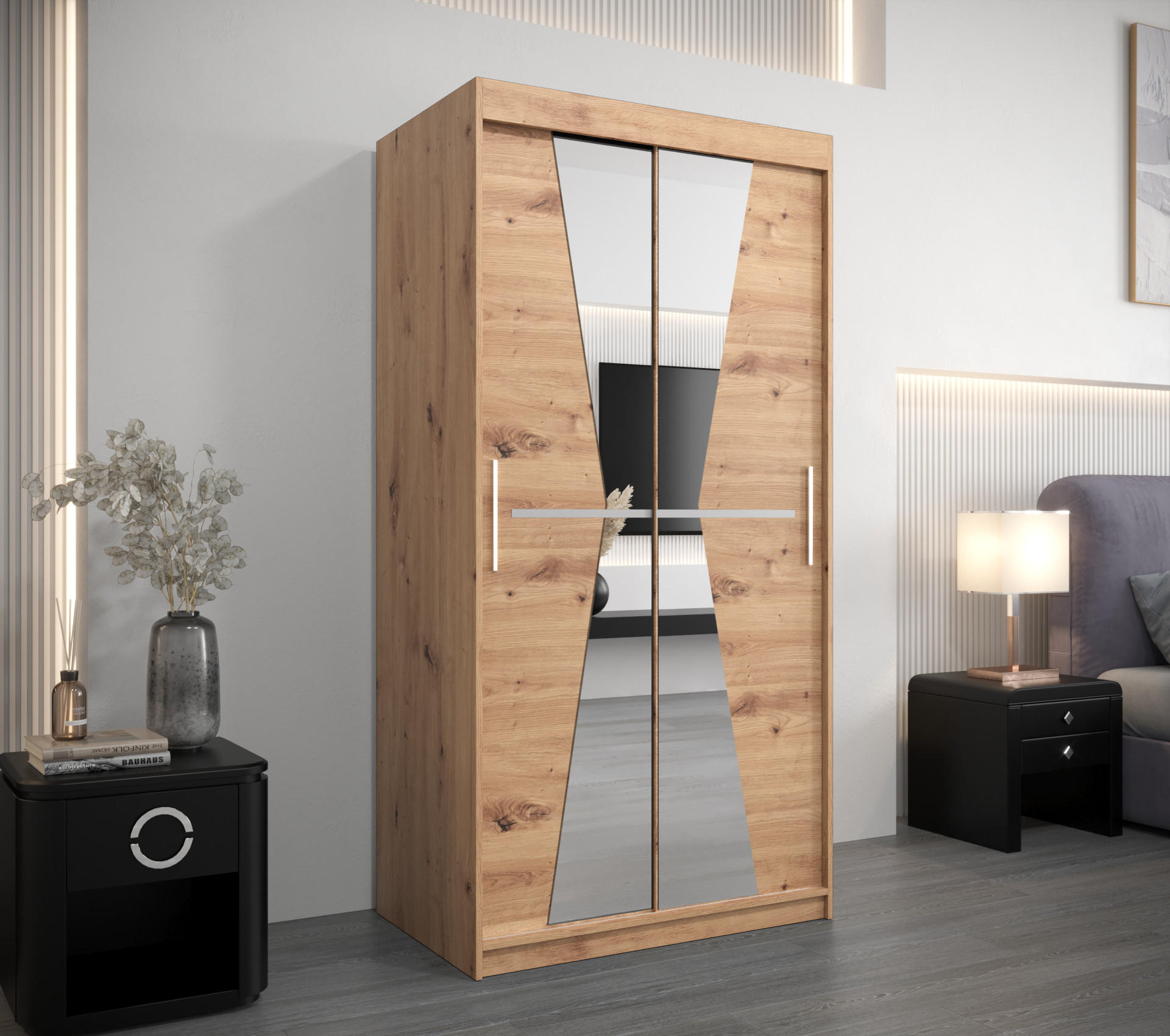 SCHWEBETÜRENSCHRANK 200/100/62 2-türig - Silberfarben/Eiche Artisan, Holz/Kunststoff (100/200/62cm) - MÖBEL KRYSPOL