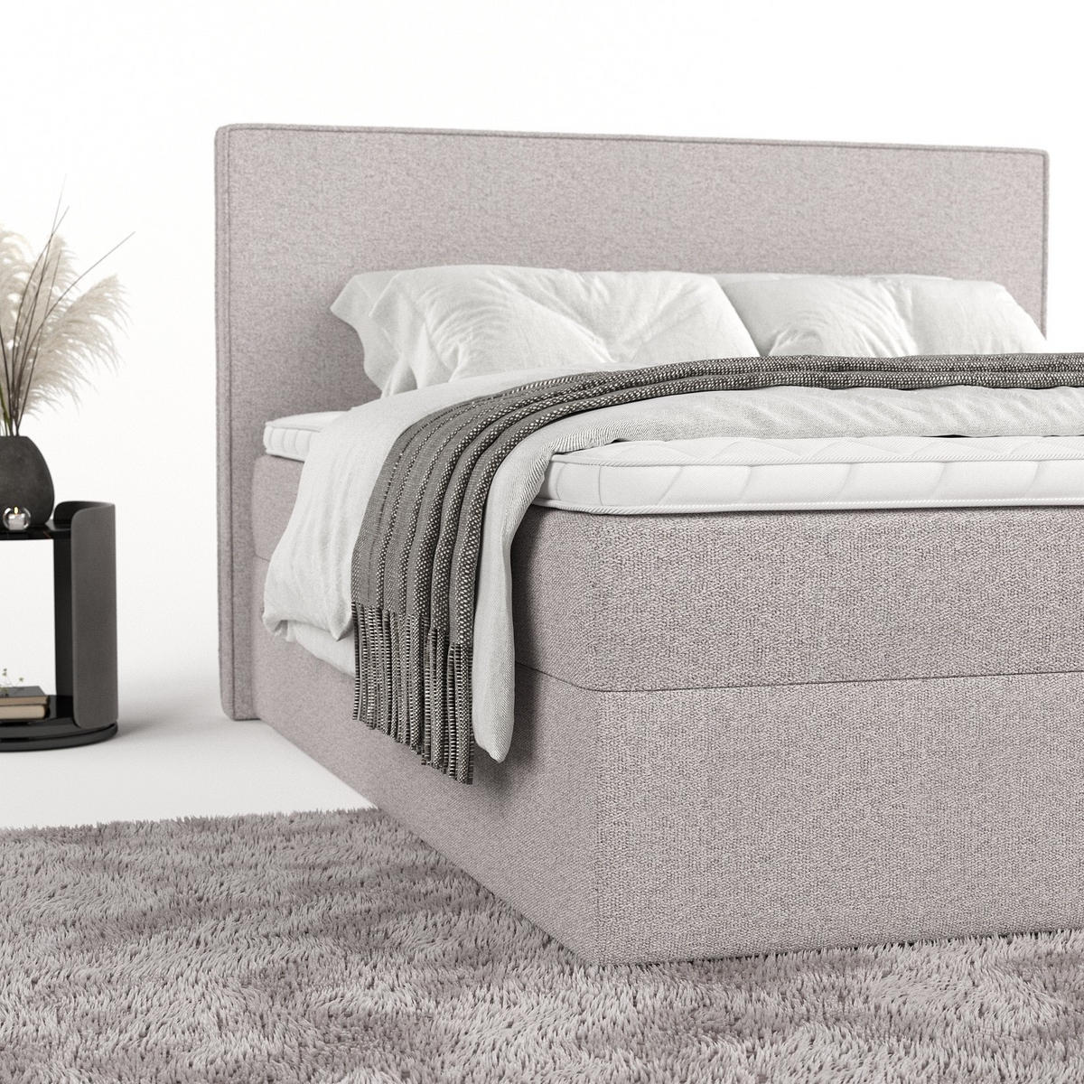BOXBETT Nuvia 140/200 cm Beige im Riva Stoff - Beige/Schwarz, Holz/Holzwerkstoff (140/200cm) - AltaBeds