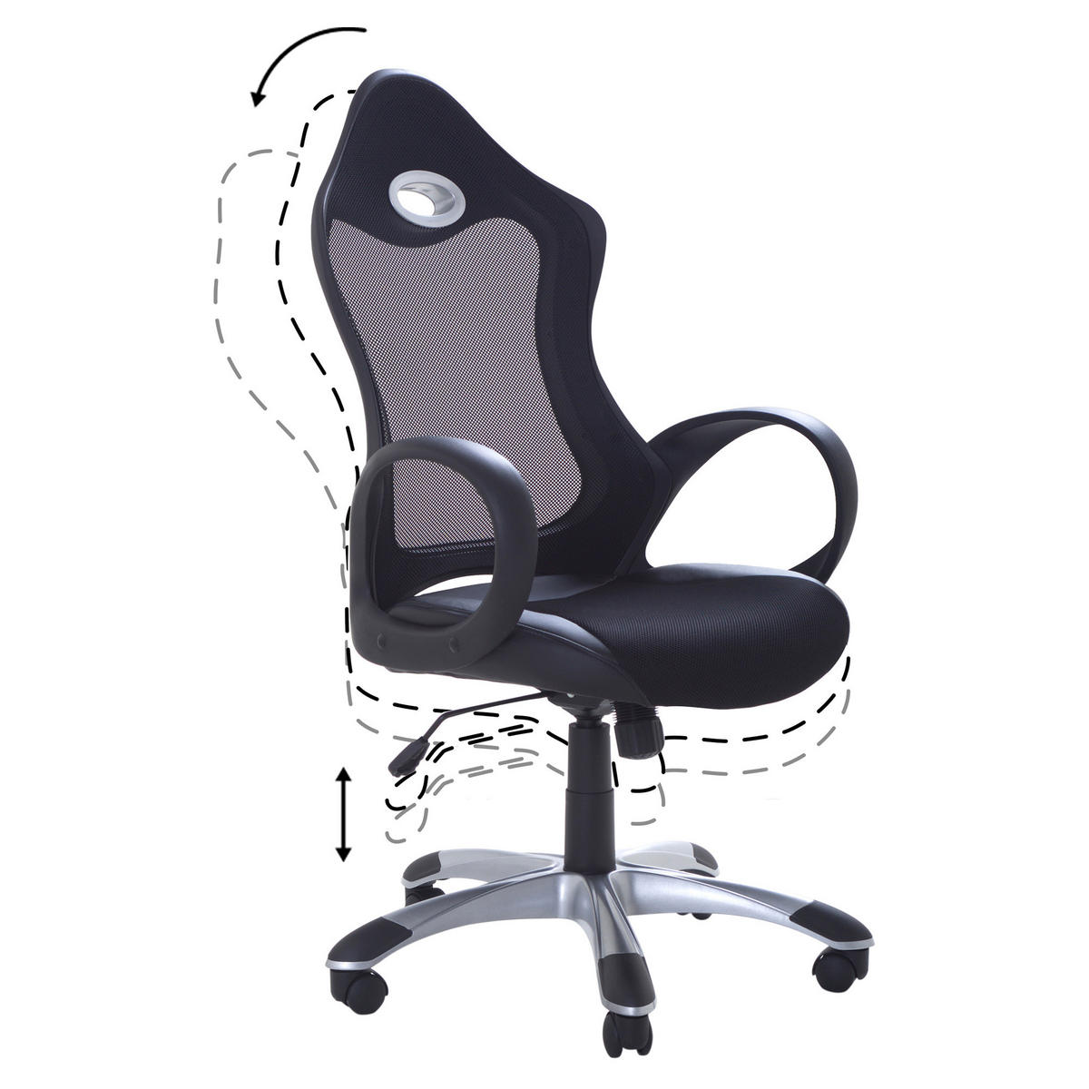 BÜROSTUHL Polyester Schwarz-Weiß Ichair - Schwarz, Kunststoff/Textil (67/109/67cm) - Beliani