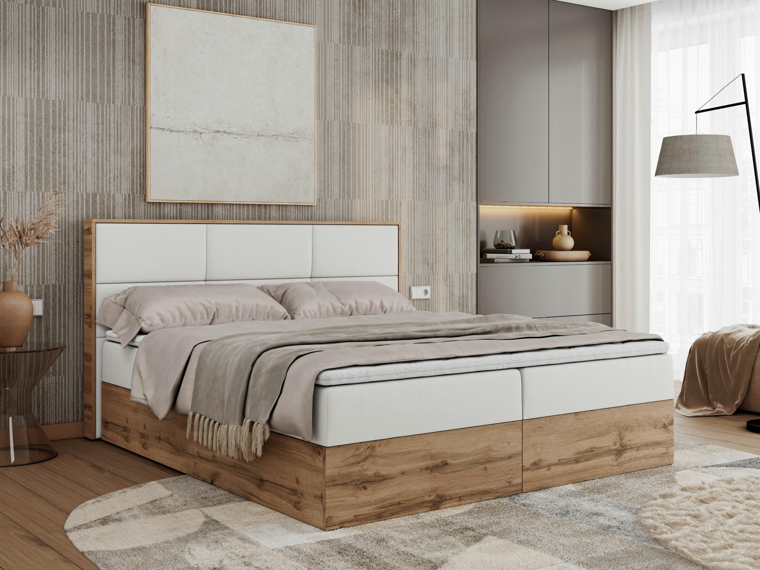 BOXBETT ALBERO 2 - 120/200 Weiß Kunstleder - H3 - Weiß, Holz/Textil (120/200cm) - MKS