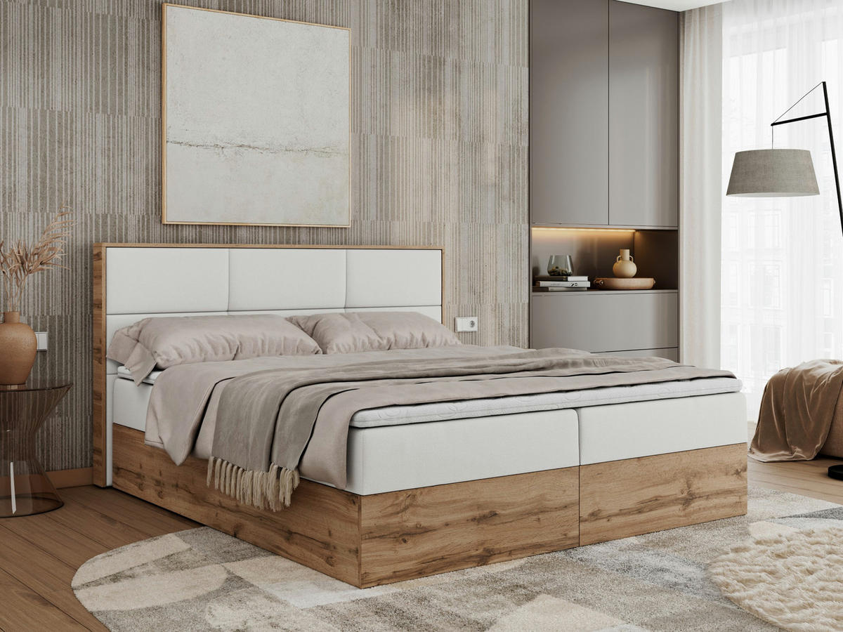 BOXBETT ALBERO 2 - 120/200 Weiß Kunstleder - H3 - Weiß, Holz/Textil (120/200cm) - MKS