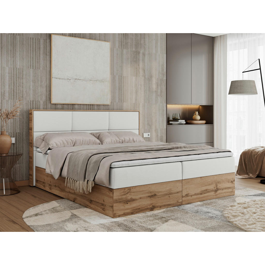 Thumbnail - MKS Boxbett, Weiß, Textil, 2-Sitzer, H3, 7-Zonen, Rechteckig, 140x200 cm, Schlafzimmer, Betten, Boxspringbetten