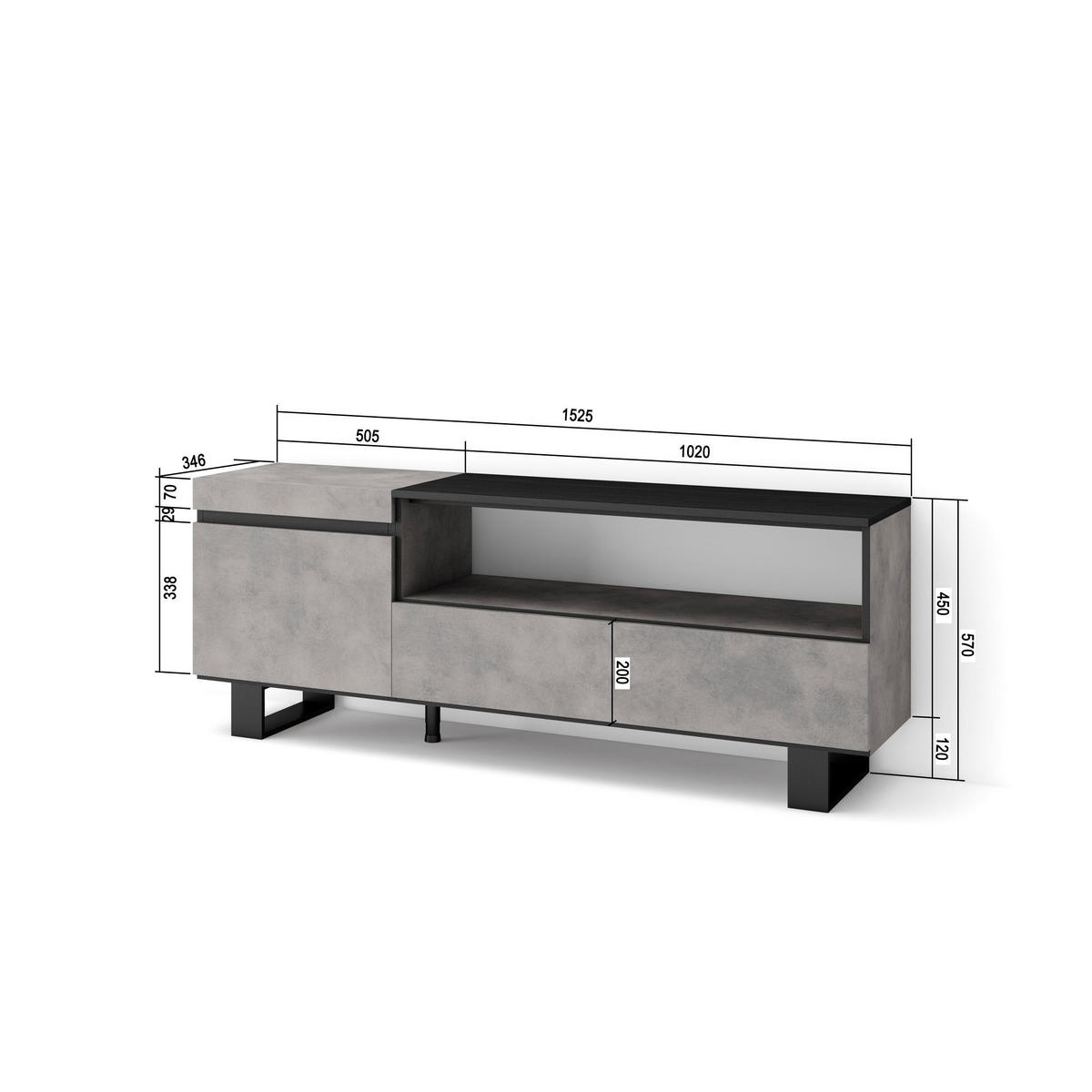 LOWBOARD, zementgrau, 150/35/57cm - Hellgrau, Holzwerkstoff (150/57/35cm) - Skraut Home