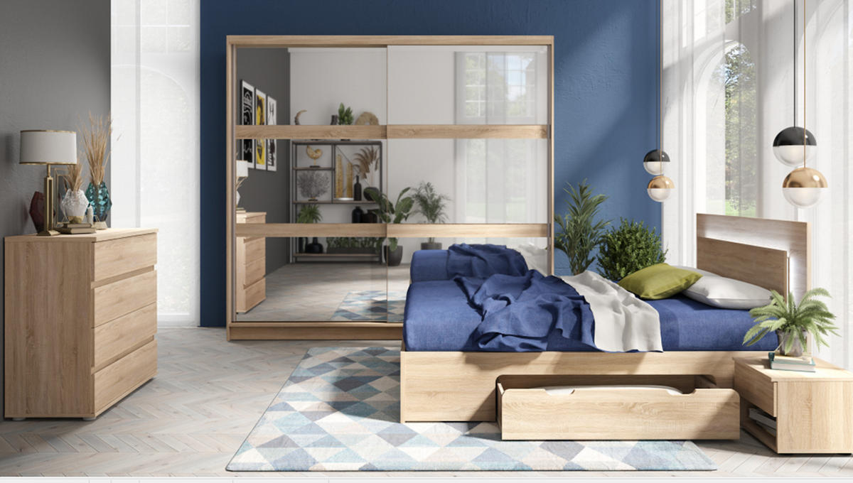SCHLAFZIMMER-SET Fino mit Lattenrahmen sonoma eiche 3-teilig - Braun, Holz/Holzwerkstoff (160/200cm) - Feldmann-Wohnen