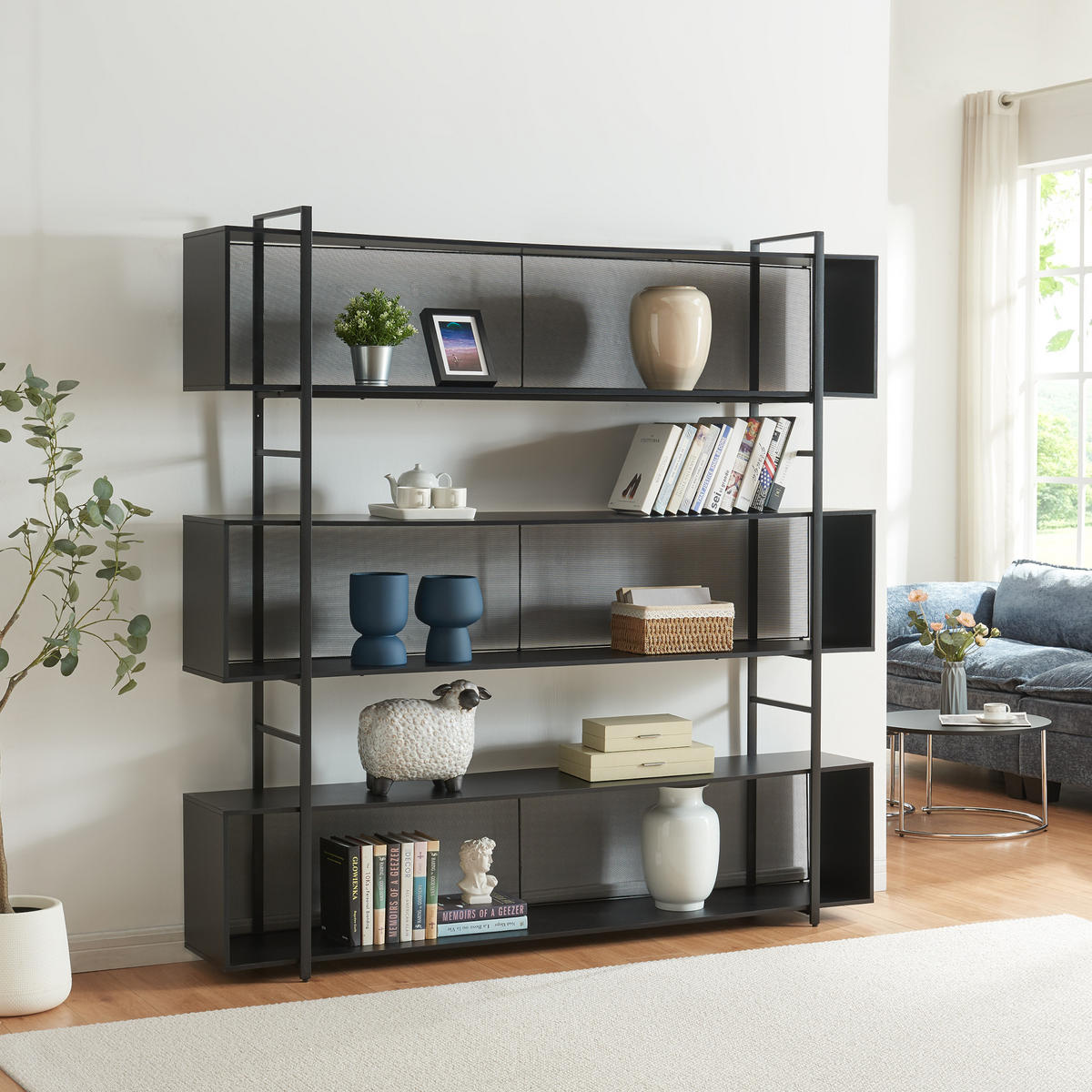 STANDREGAL Randaberg - Schwarz, Holzwerkstoff/Metall (180/180/33cm) - [en.casa]