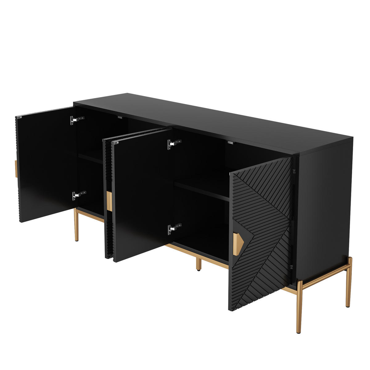 SIDEBOARD 162x40x80 Wohnzimmer Esszimmer Eingang Stauraum - Schwarz, Holzwerkstoff (40/80/162cm) - FLIEKS