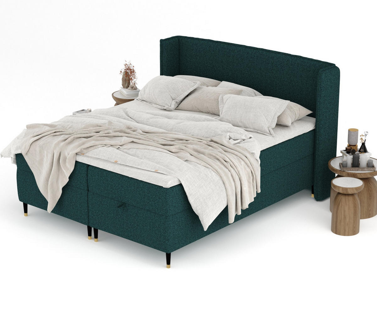 BOXBETT Monpelli Grün 140/200 cm mit Matratze und Topper - Schwarz/Grün, Holz/Holzwerkstoff (140/200cm) - Maison de Reve