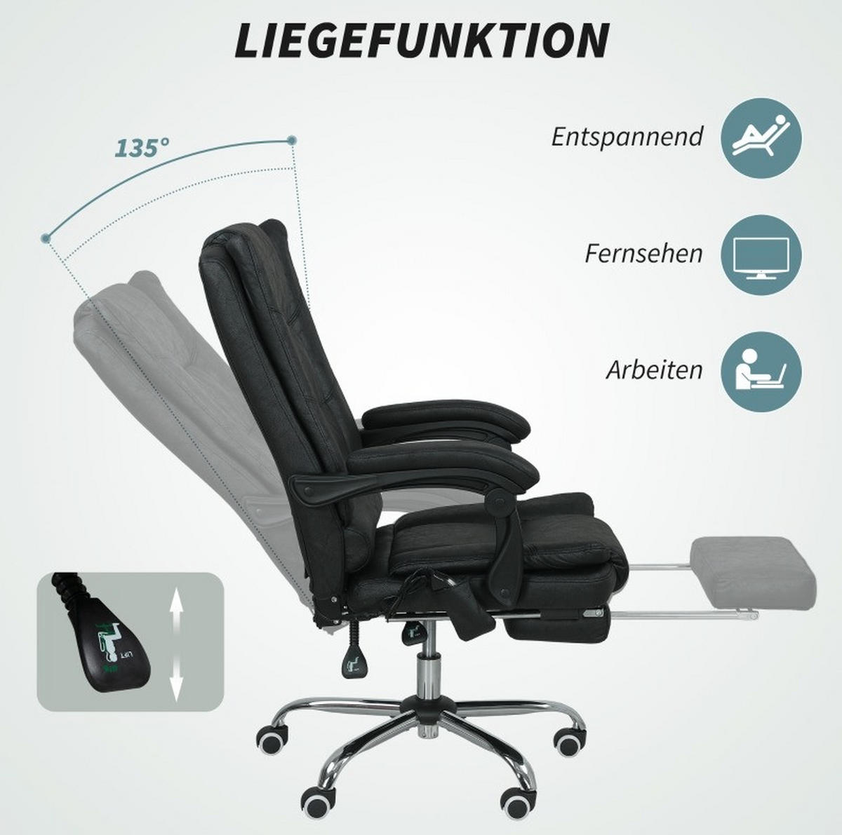GAMINGSTUHL 64/70/110-118 cm, Massage & Wärme, Fußstütze, Mikrofaser, Schwarz - Schwarz, Kunststoff (70/118/64cm) - Redom
