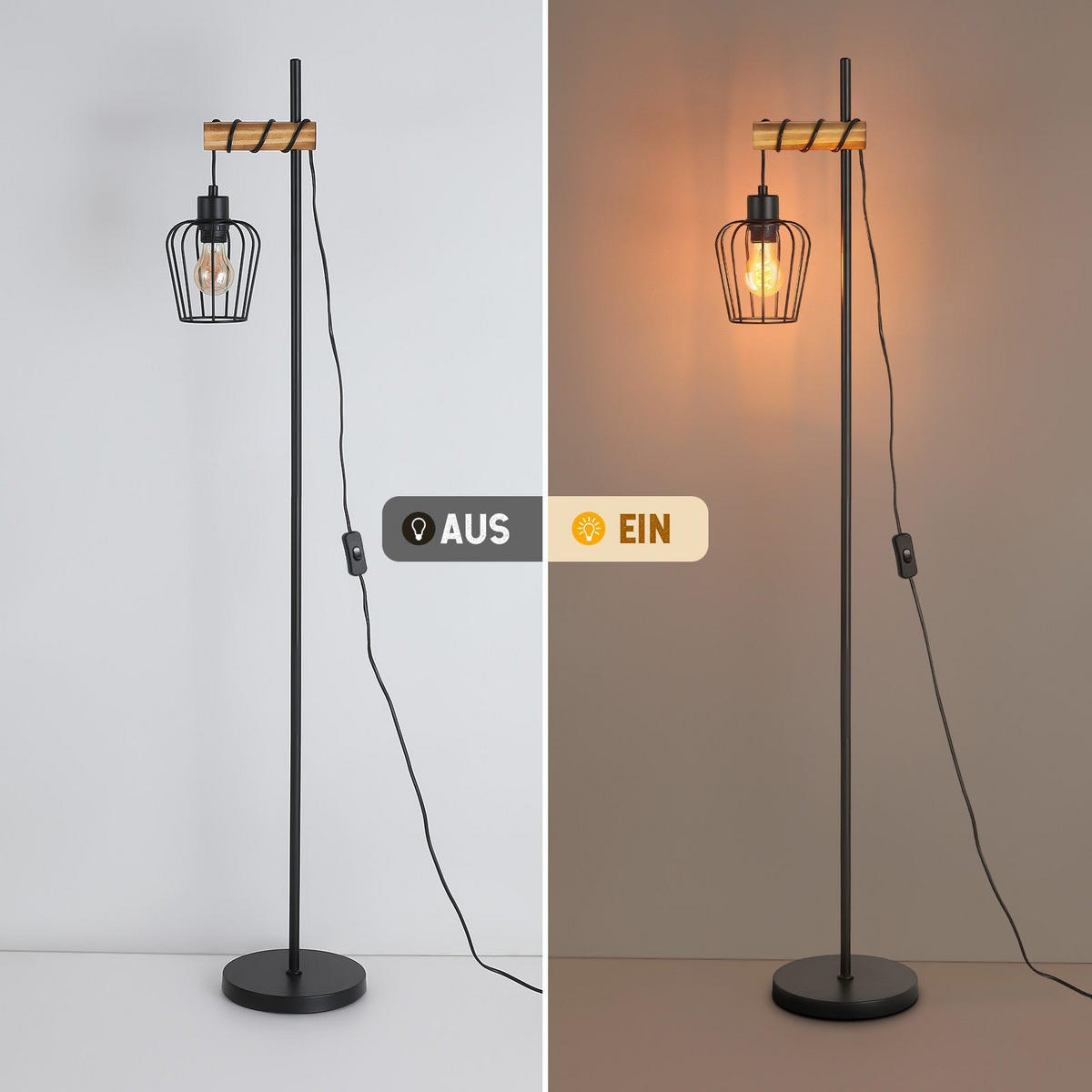 STEHLAMPE CARL Ⅲ 22/22/140 cm - Schwarz, Metall (22/22/140cm) - Nettlife