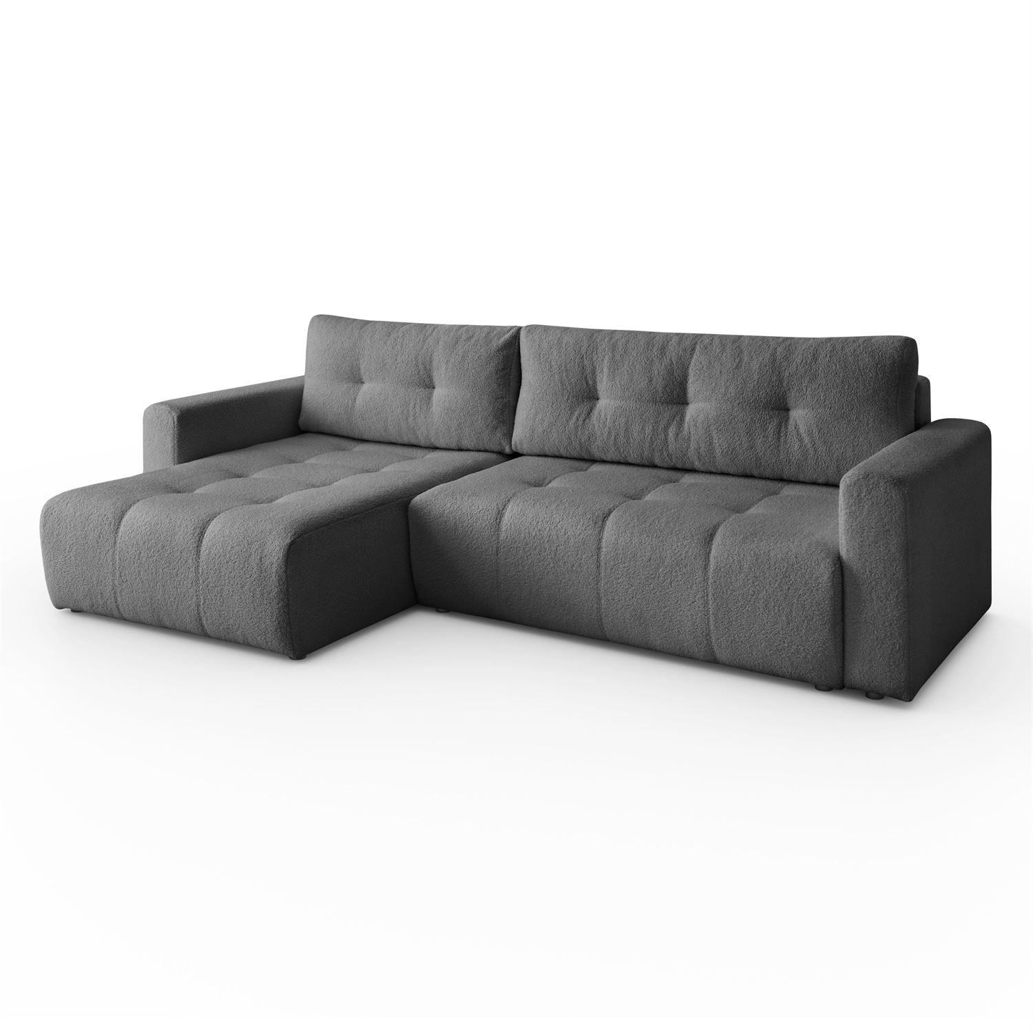 ECKSOFA VIENNA Stil Bettkasten und Funktionalität Bouclé Graphit Links - Graphitfarben, Holz (143/261cm) - Kaiser Möbel